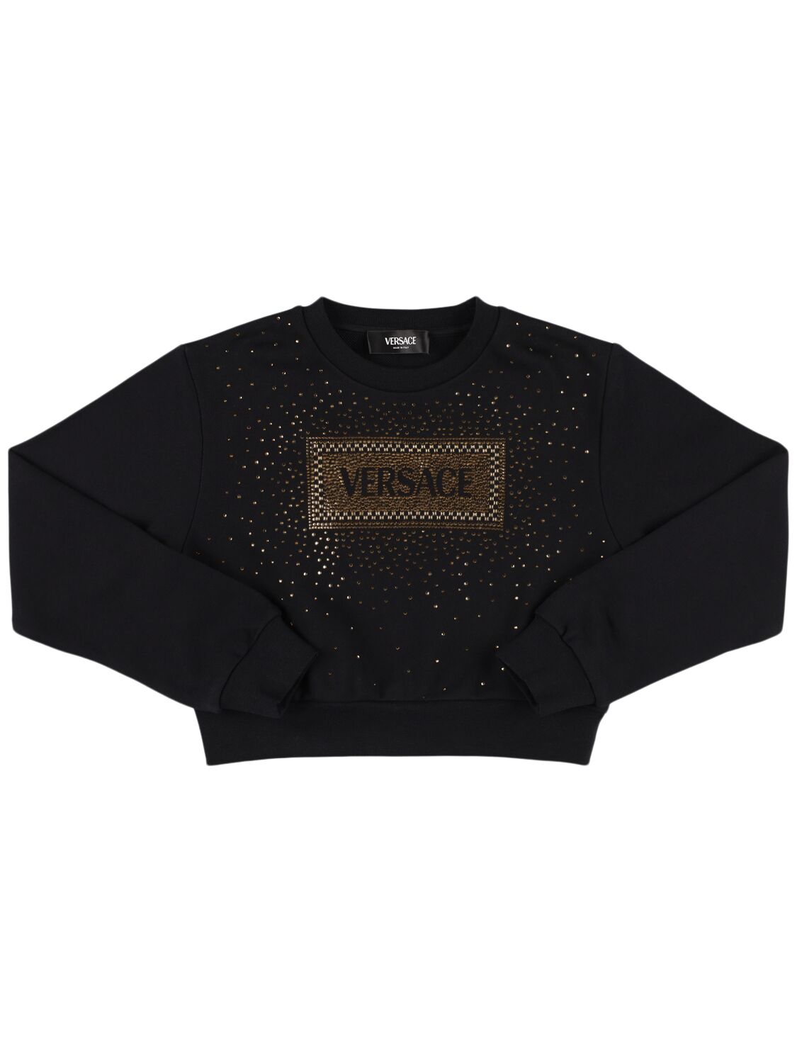 Versace Embellished Cotton Cropped Sweatshirt In Black