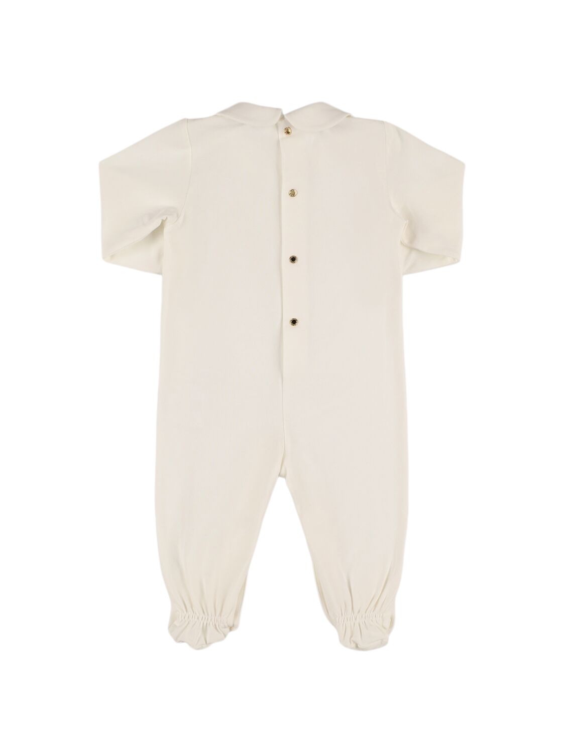 Versace Printed Cotton Jersey Romper In White/gold