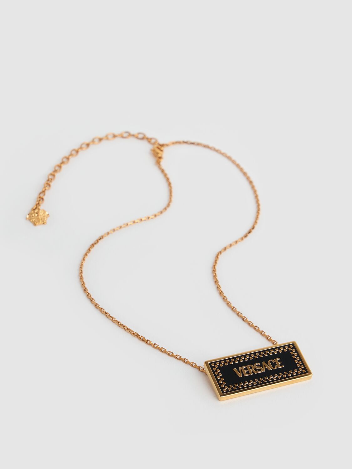 Versace Enameled Metal Logo Necklace In Gold