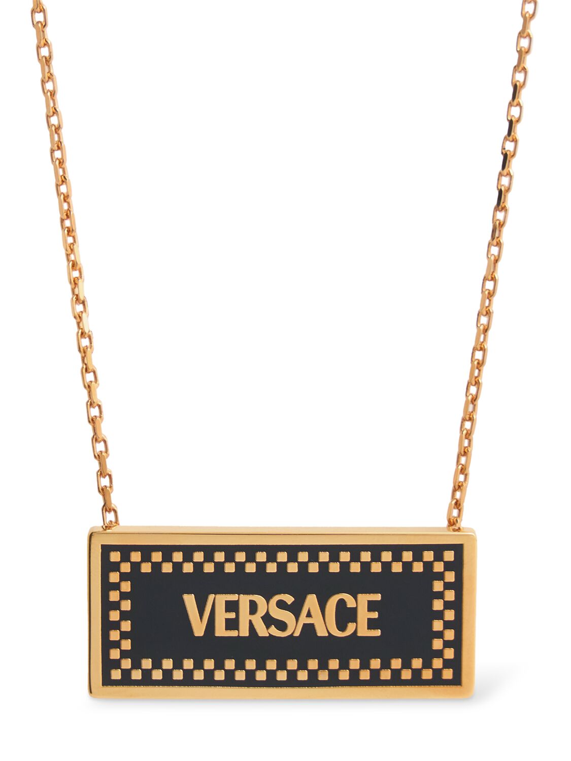 Versace Enameled Metal Logo Necklace In Gold