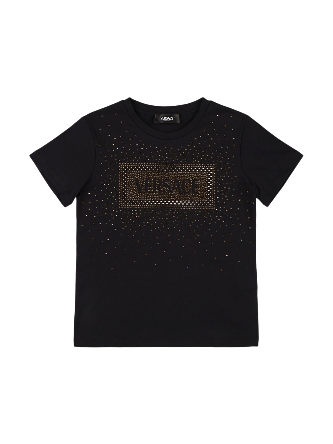 Versace Embellished Cotton Jersey T-shirt In Black
