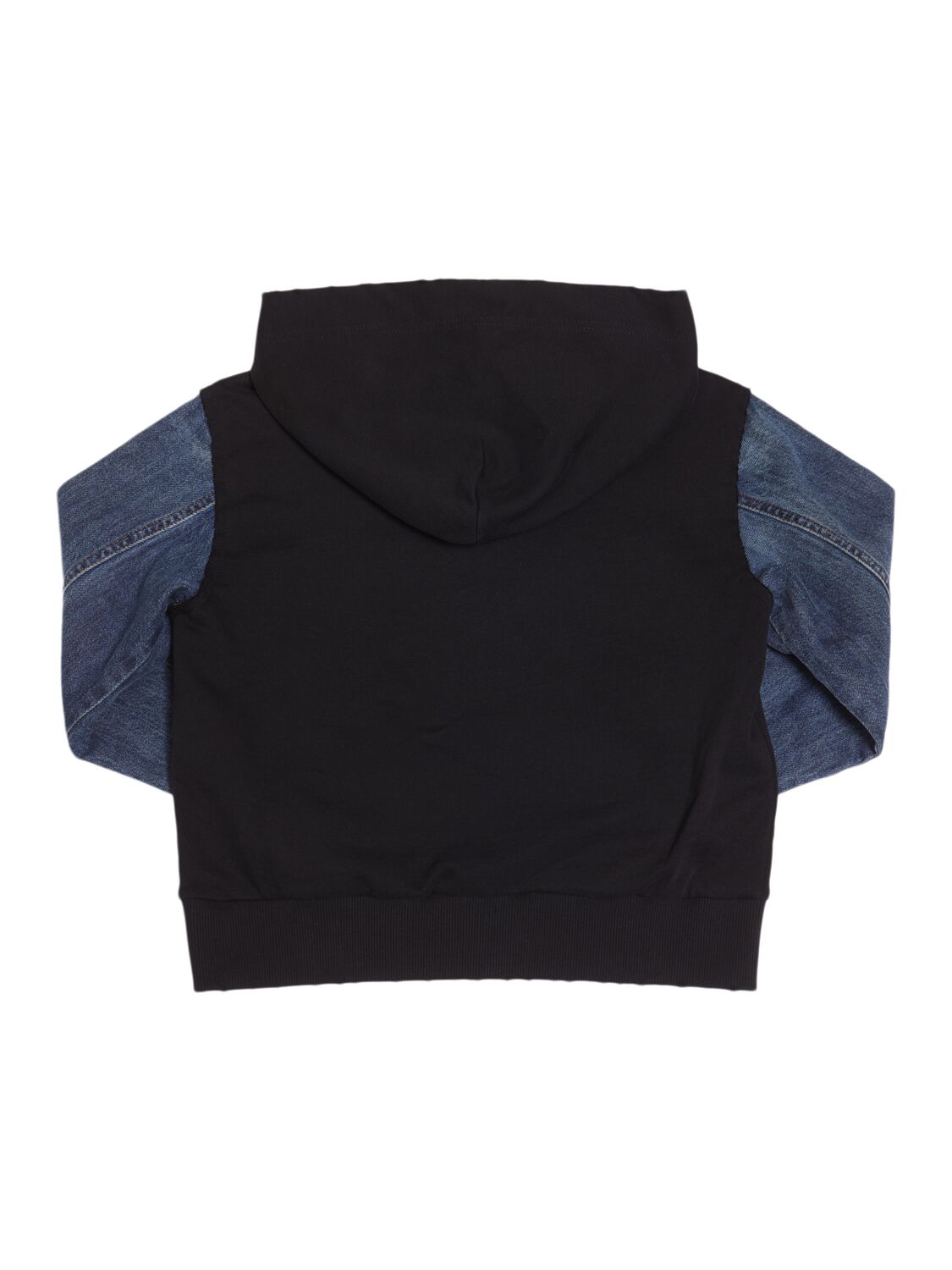 Shop Mm6 Maison Margiela Cotton Jersey & Denim Hoodie In Black/blue