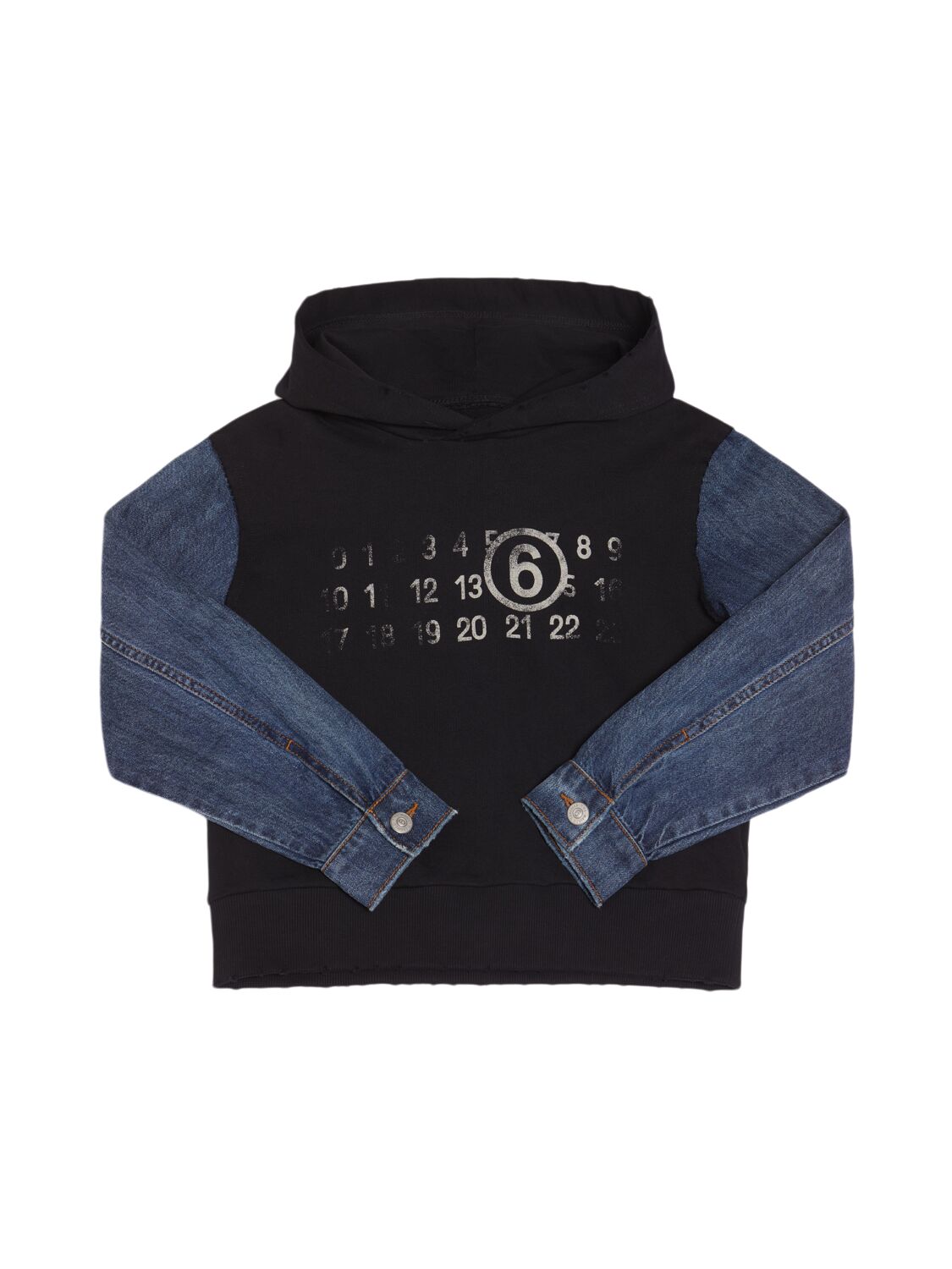Mm6 Maison Margiela Cotton Jersey & Denim Sweatshirt Hoodie In Black