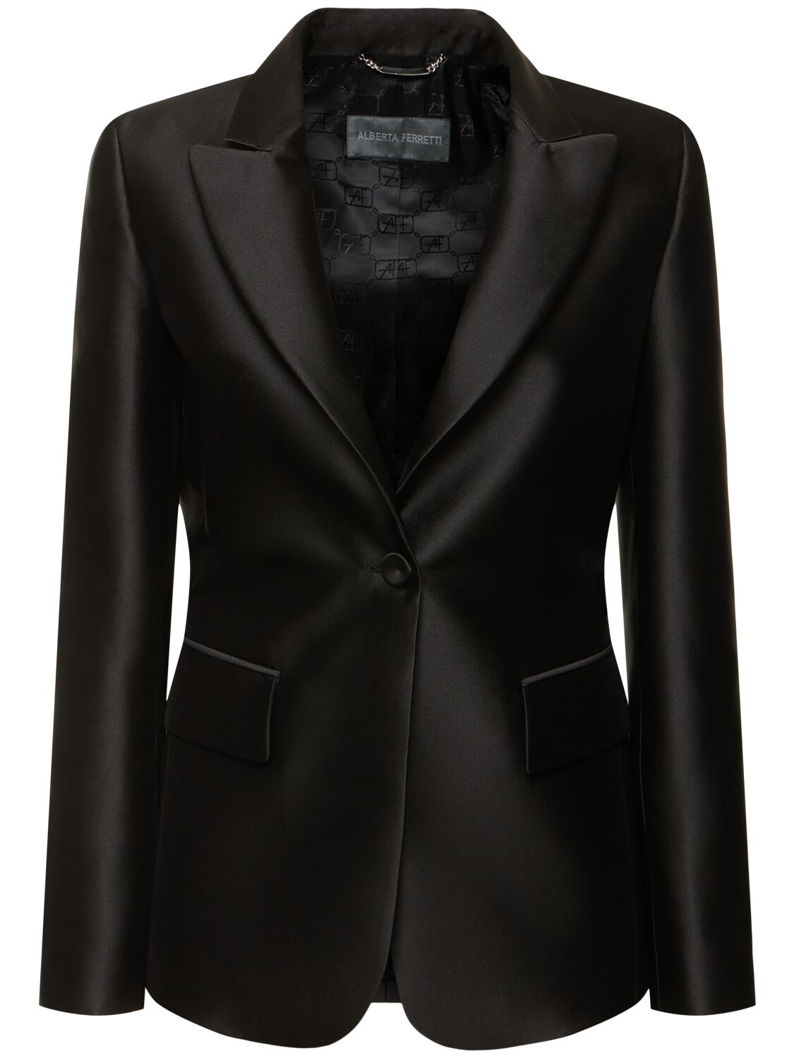 Alberta Ferretti Tailored Satin Single Breast Jacket In 黑色