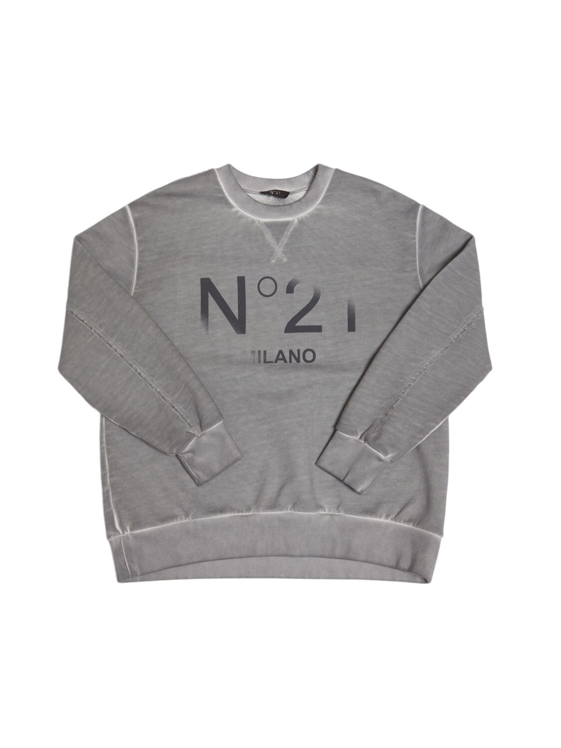 N°21 Printed Cotton Crewneck Sweatshirt In Grey