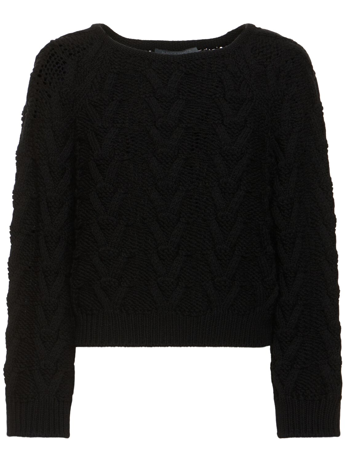 Alberta Ferretti Wool Knit Crewneck Sweater In 黑色