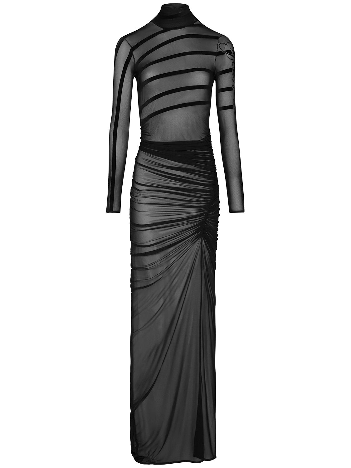 Jean Paul Gaultier Draped Mesh Long Dress In Black
