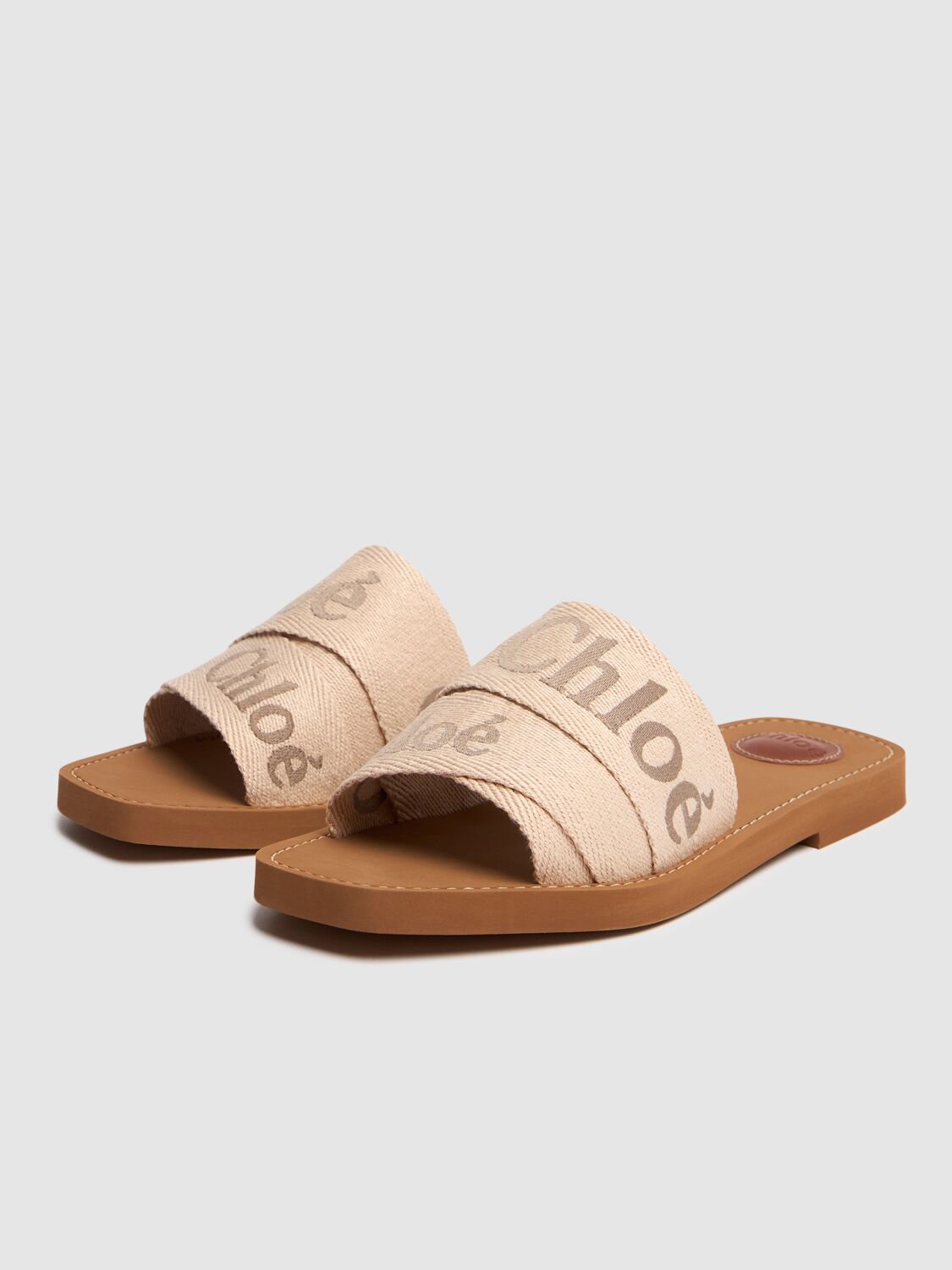 Shop Chloé 10mm Woody Canvas Flats In Beige