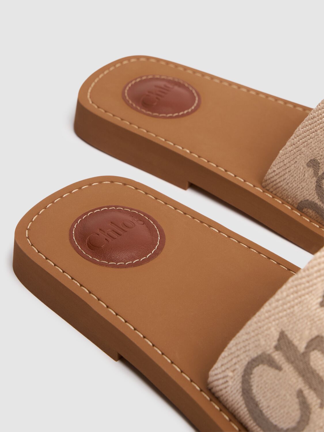 Shop Chloé 10mm Woody Canvas Flats In Beige