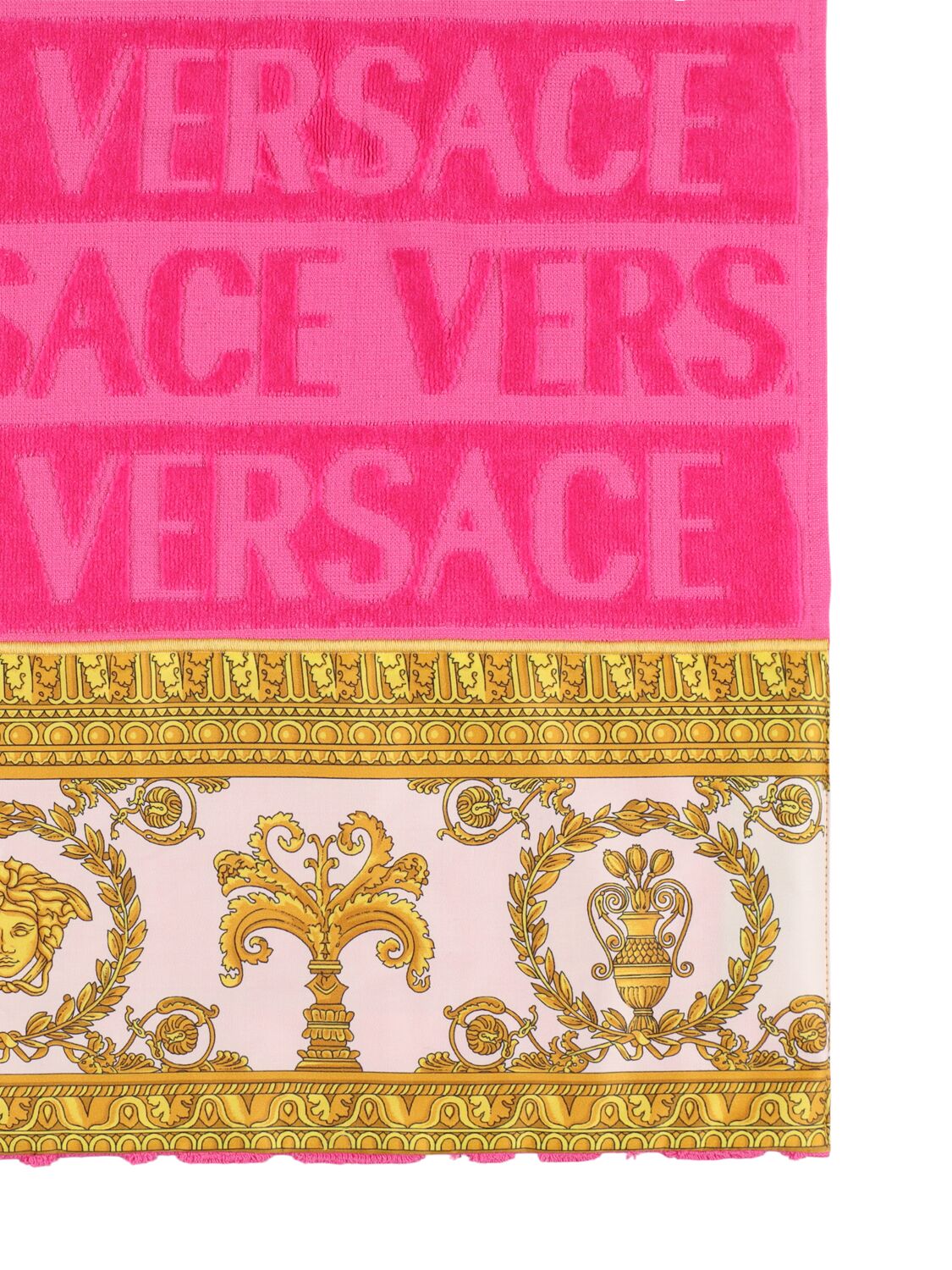 Versace Set Of 5 Barocco Towels In Fuchsia/pink