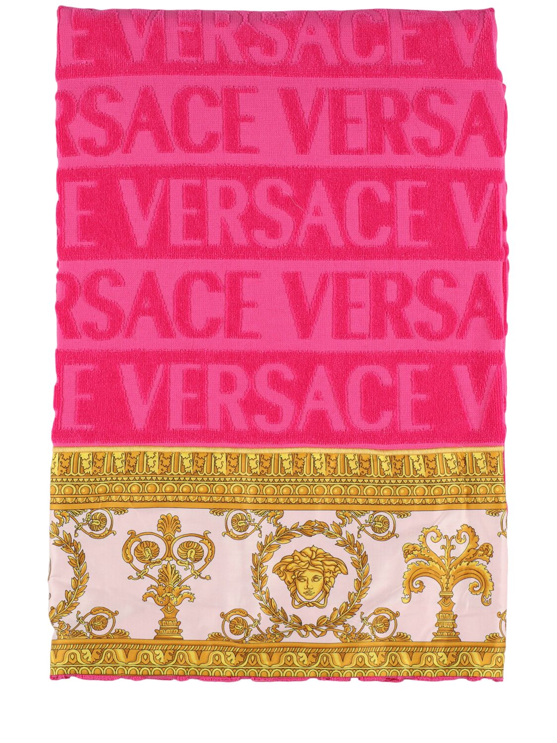 Versace Set Of 5 Barocco Towels In Fuchsia/pink
