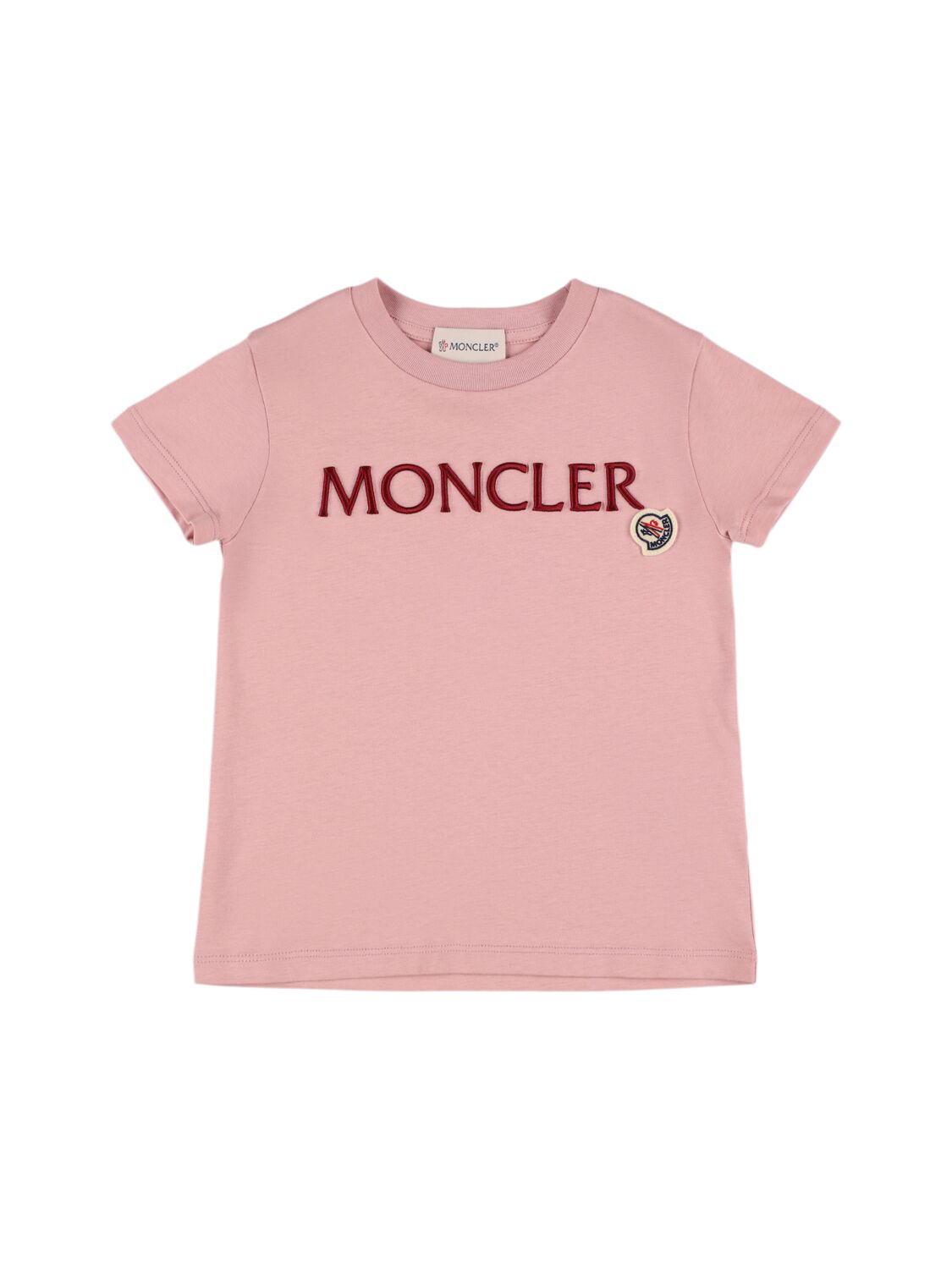 Moncler Embroidered Logo Cotton T-shirt In 玫瑰粉