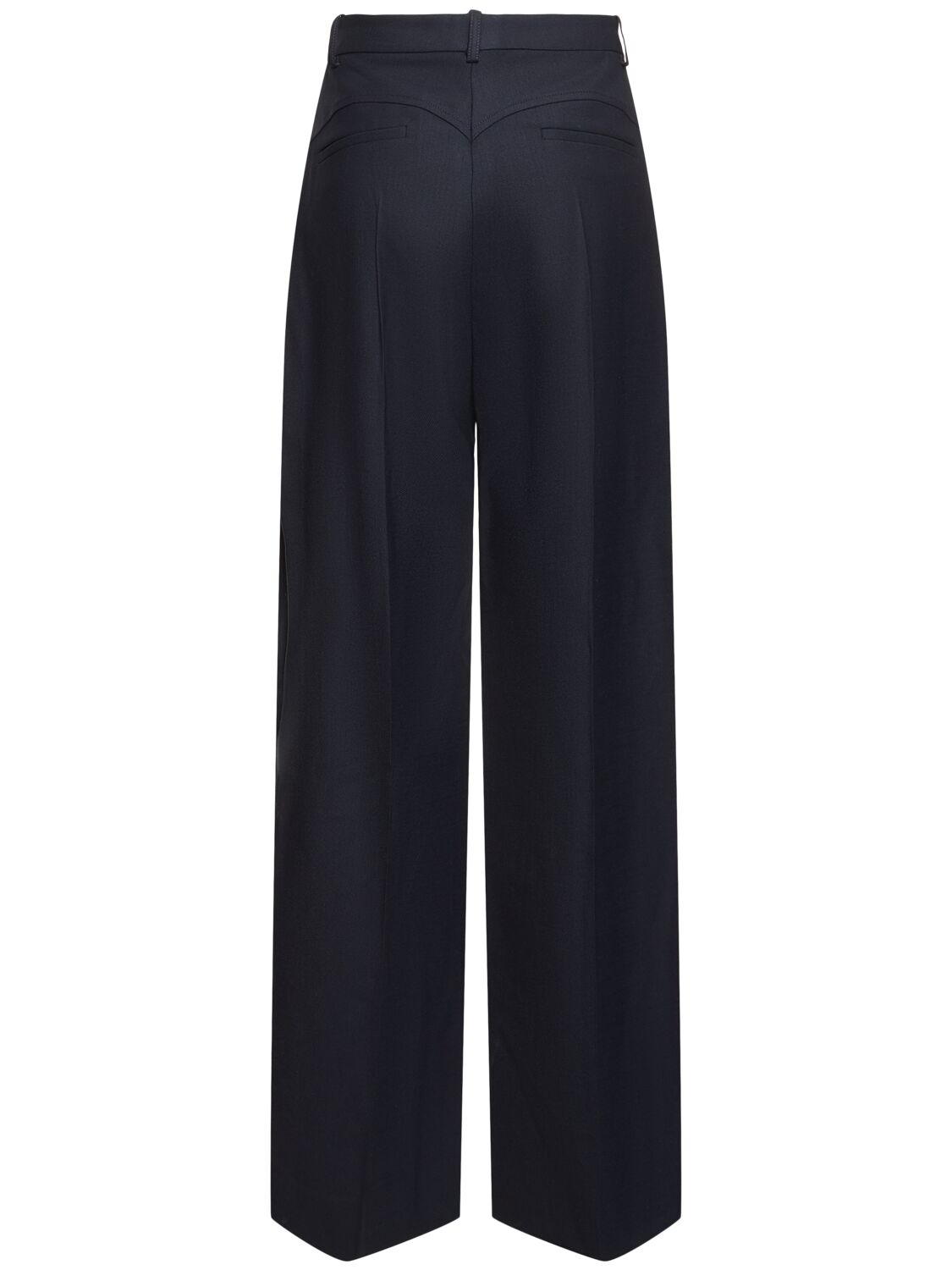 Shop Victoria Beckham Fluid Wool Blend Wide Pants In Dark Blue