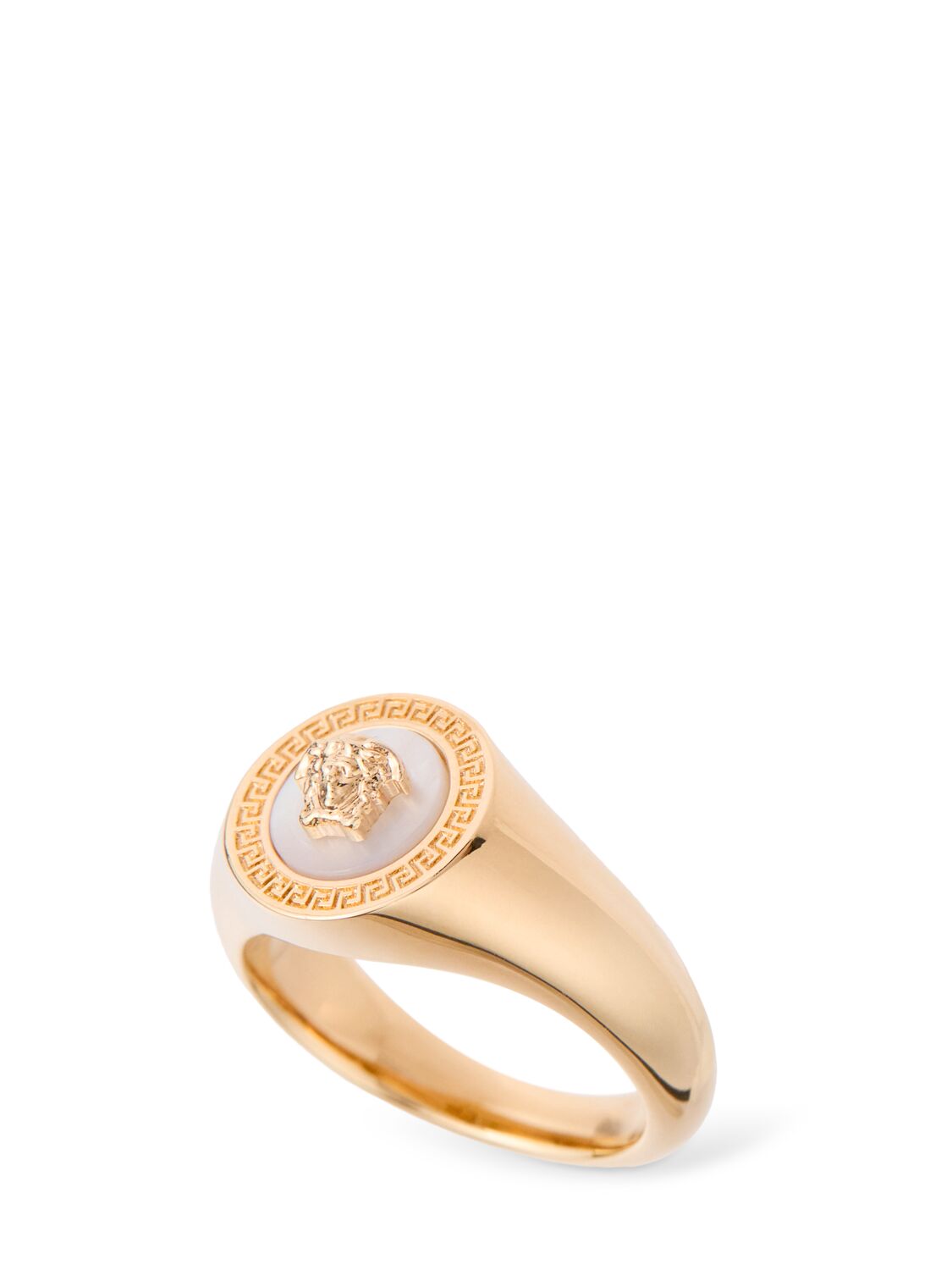 Versace Medusa Mother Of Pearl Ring In Gold/white