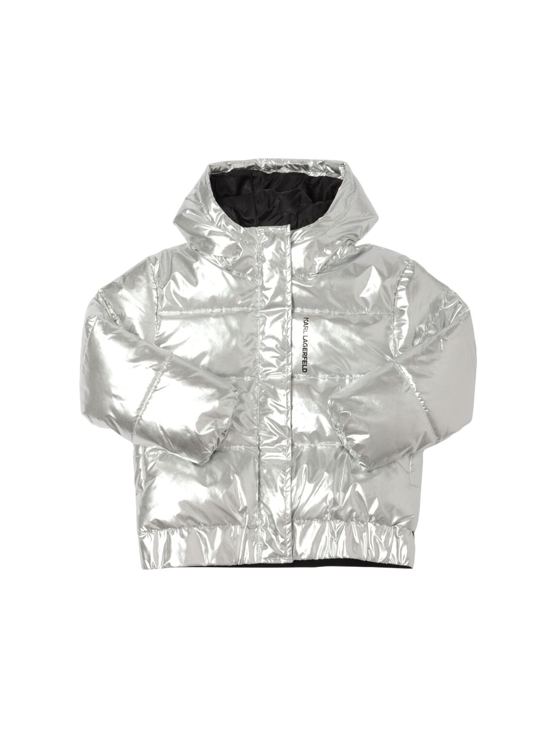 Karl Lagerfeld Hooded Nylon Puffer Jacket In Gray