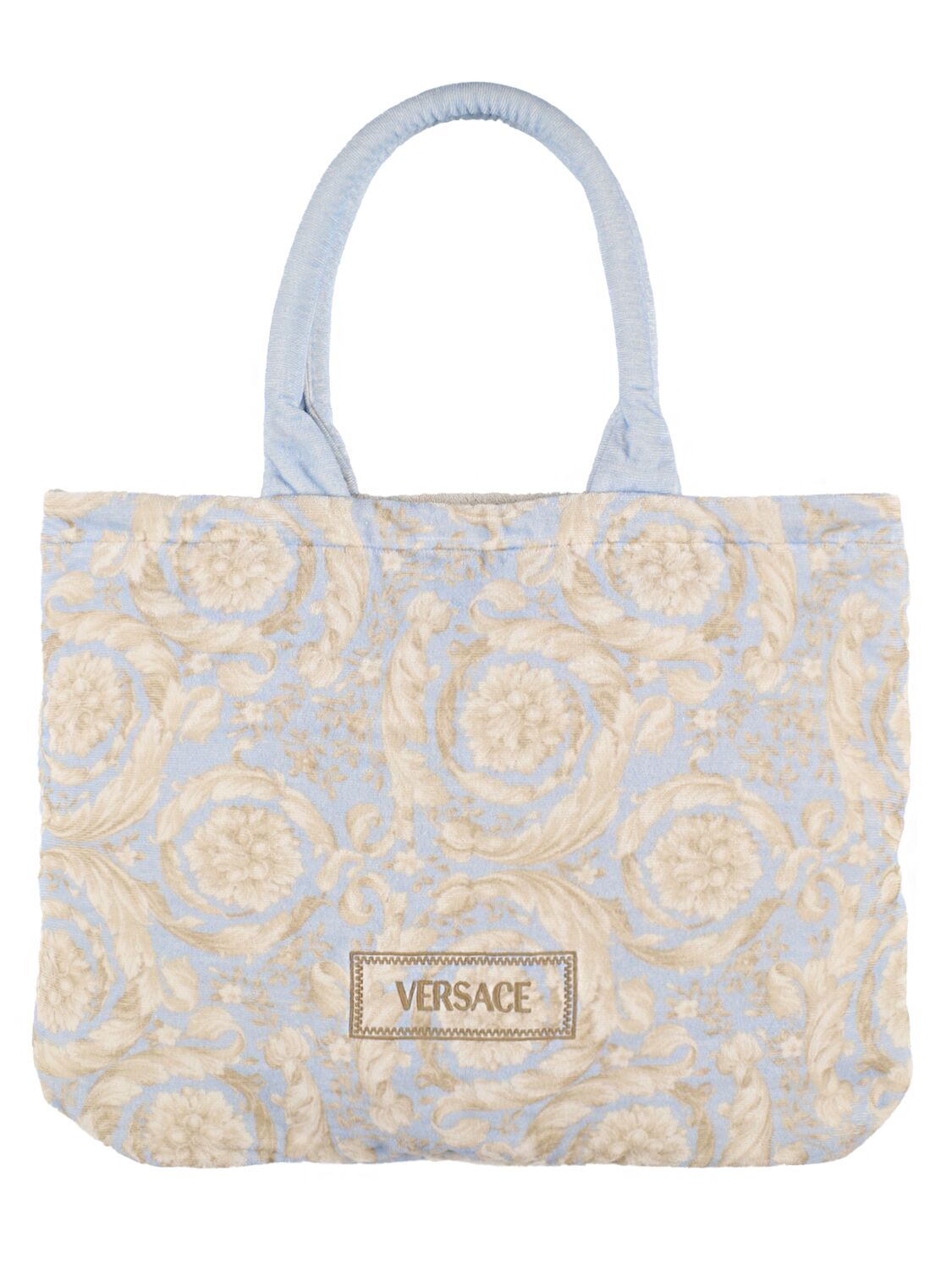 Versace Logo Printed Tote Bag In Burgundy