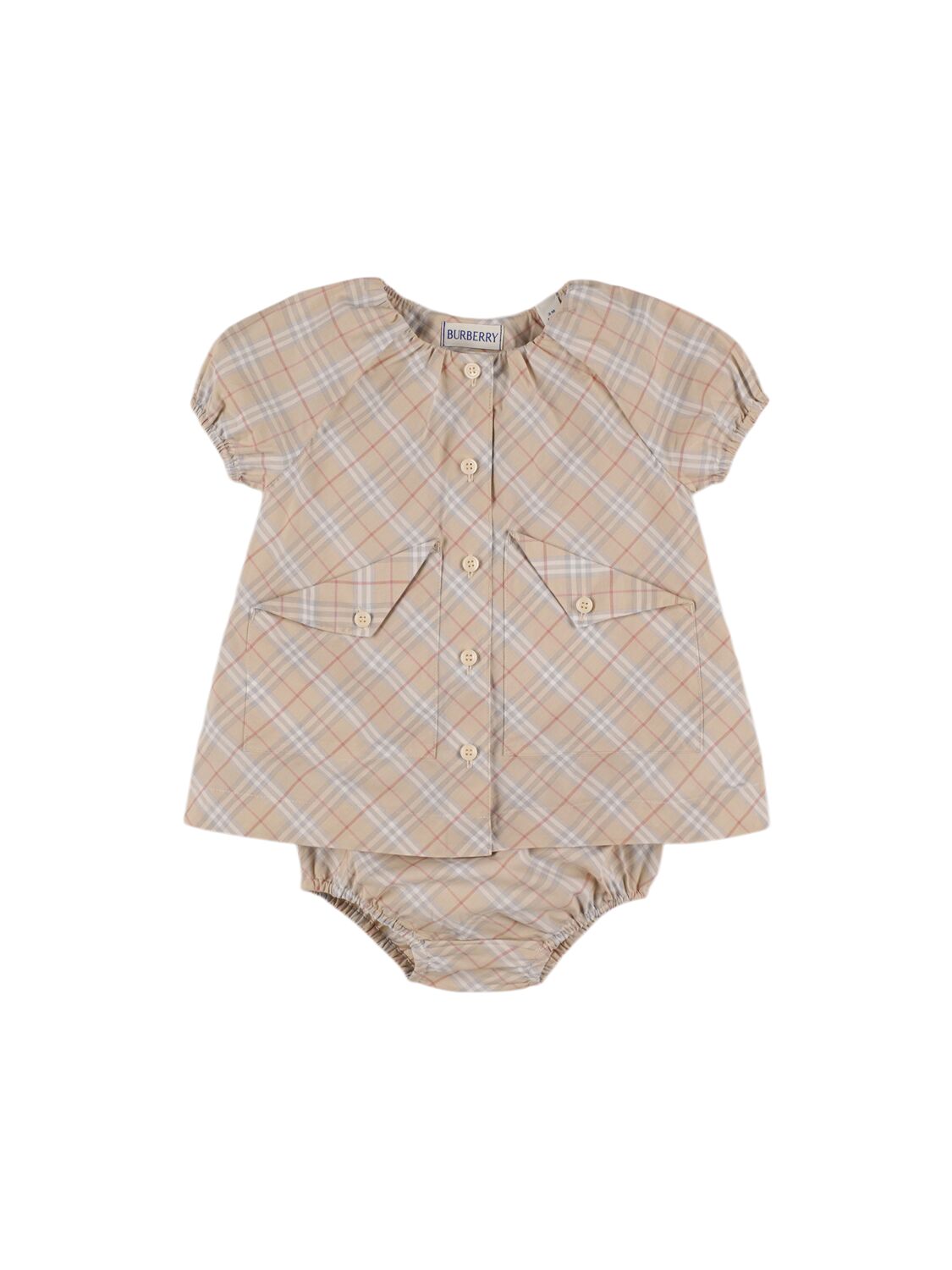 Burberry Babies' Check Print Cotton Dress & Diaper Cover In Gold