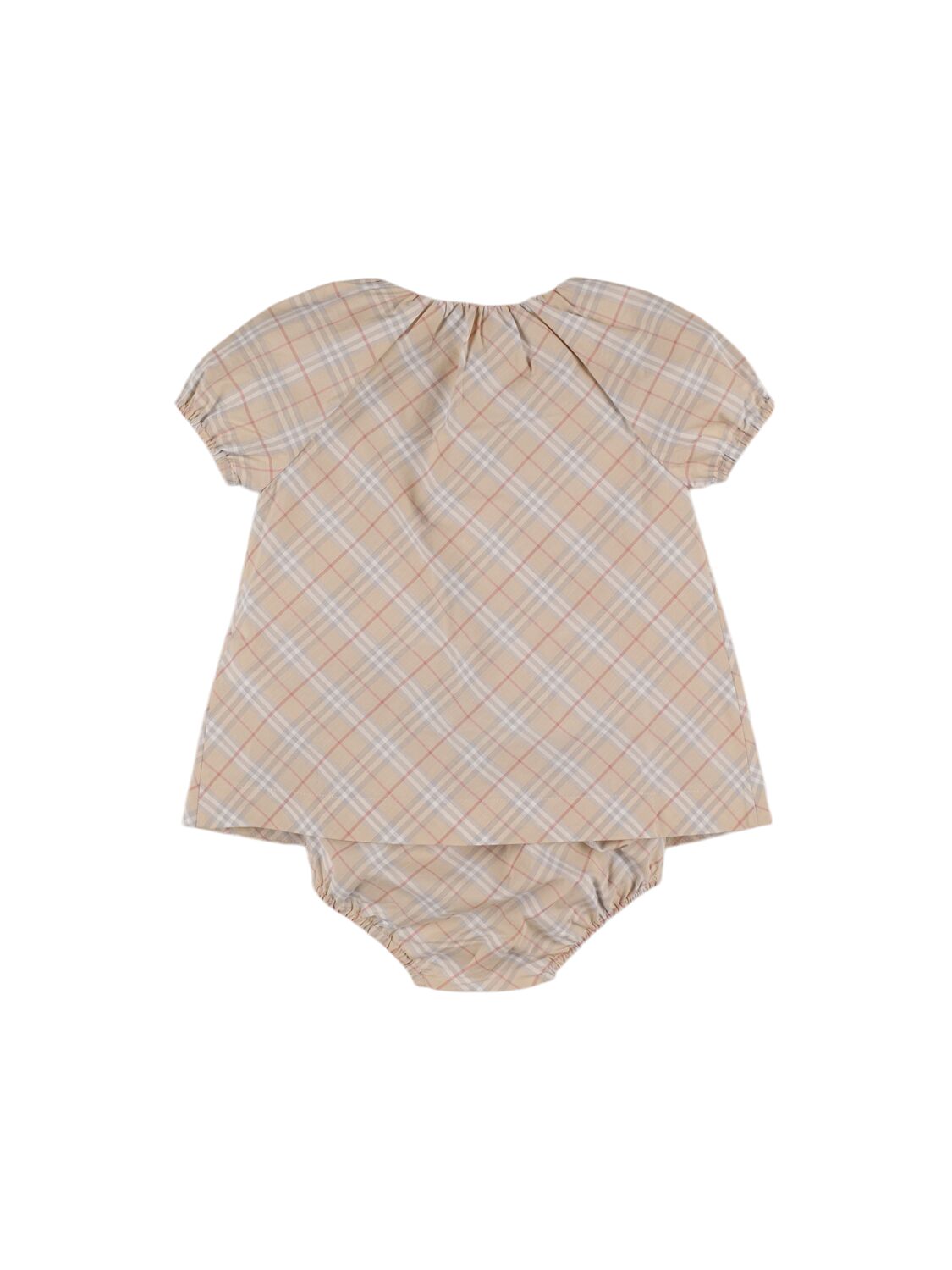 Shop Burberry Check Print Cotton Dress & Diaper Cover In Beige