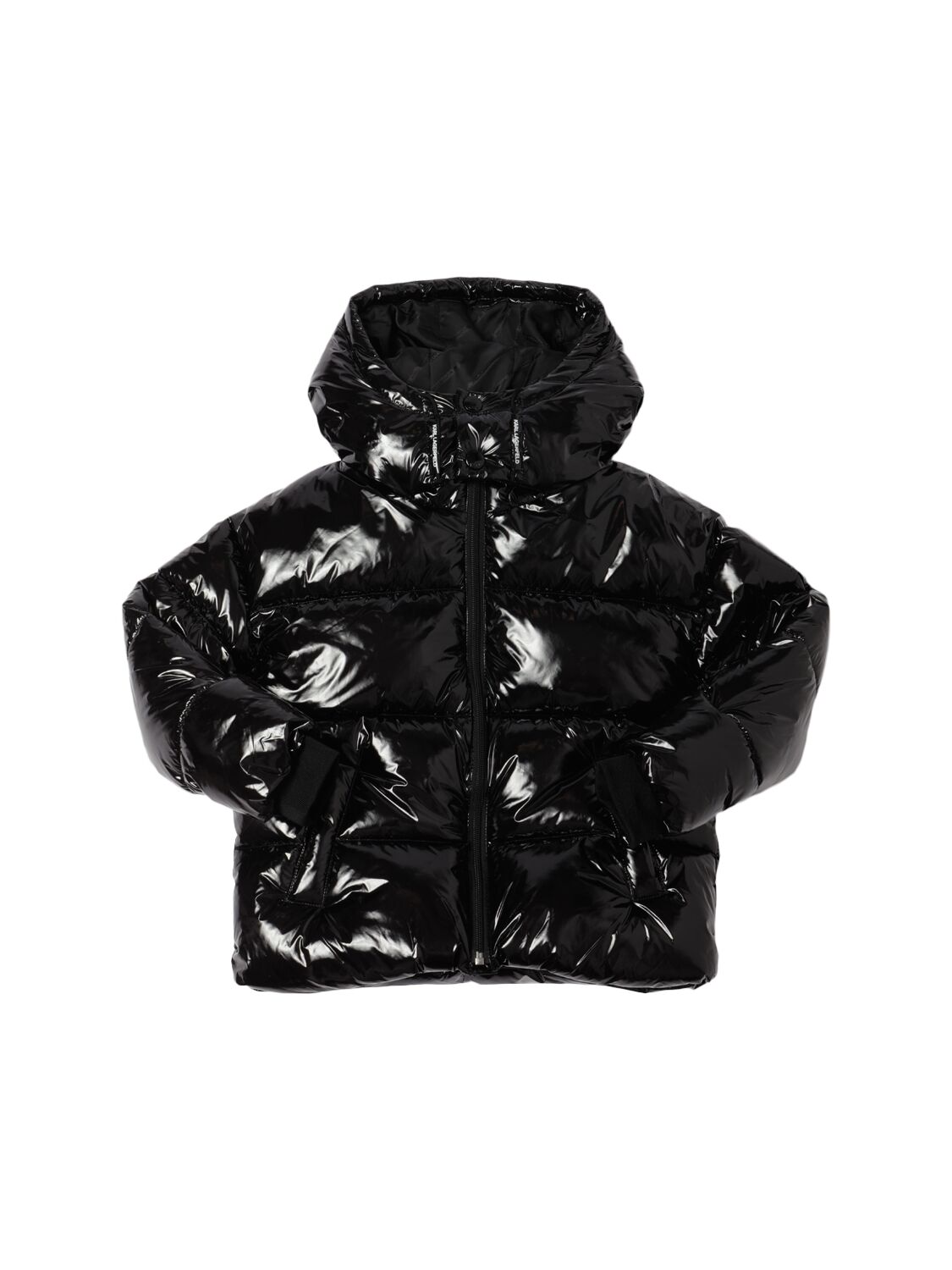 Karl Lagerfeld Hooded Nylon Puffer Jacket In Black