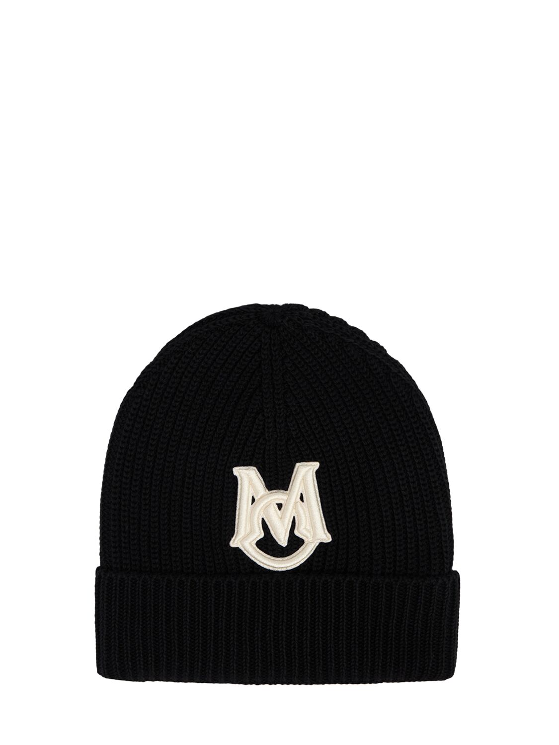 Moncler Embroidered Monogram Cotton Beanie In Black