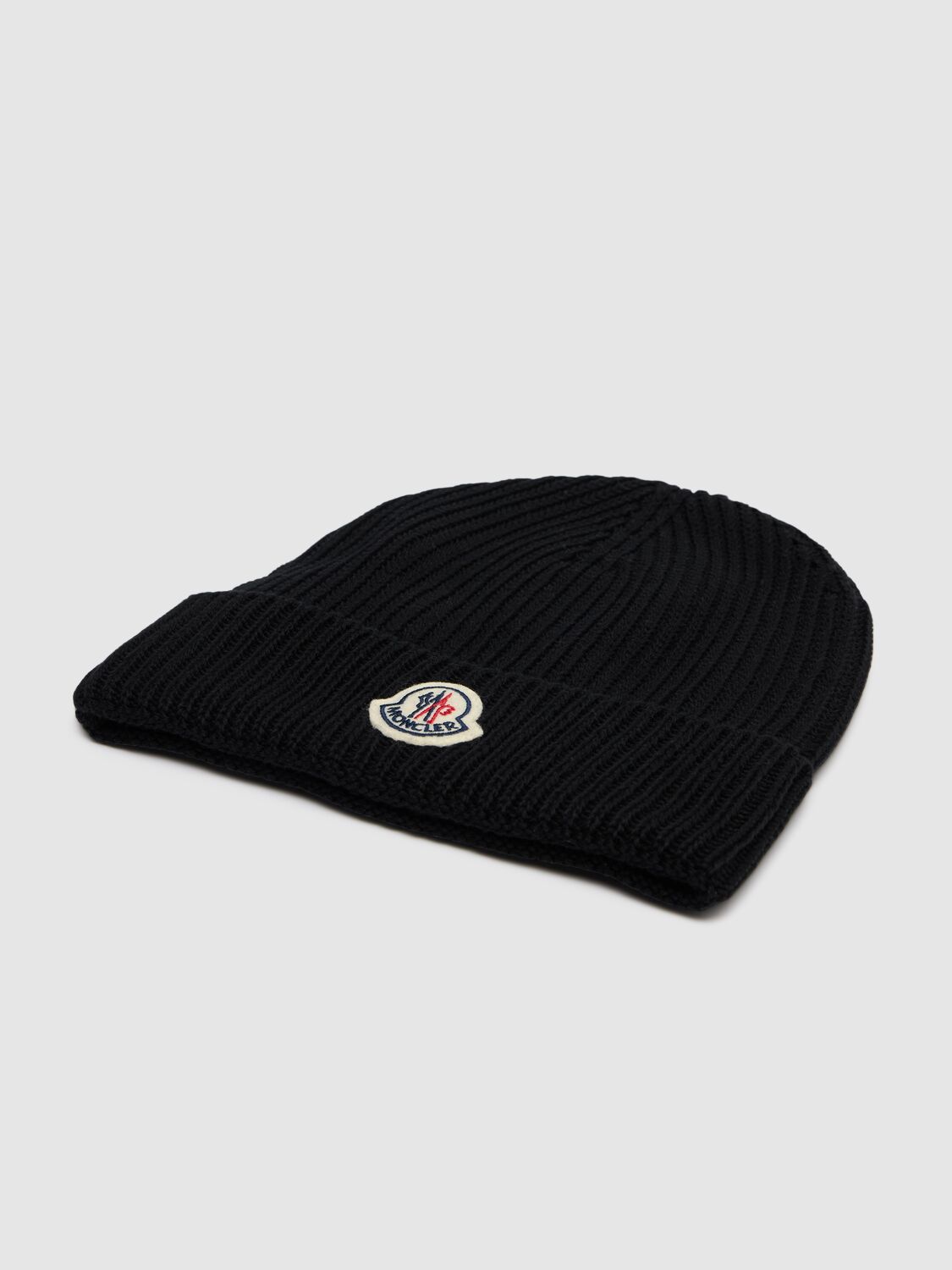 Shop Moncler Embroidered Monogram Cotton Beanie In Black