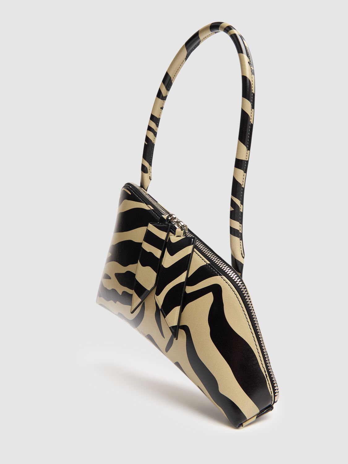 Shop Attico Sunrise Leather Shoulder Bag In Black/safari