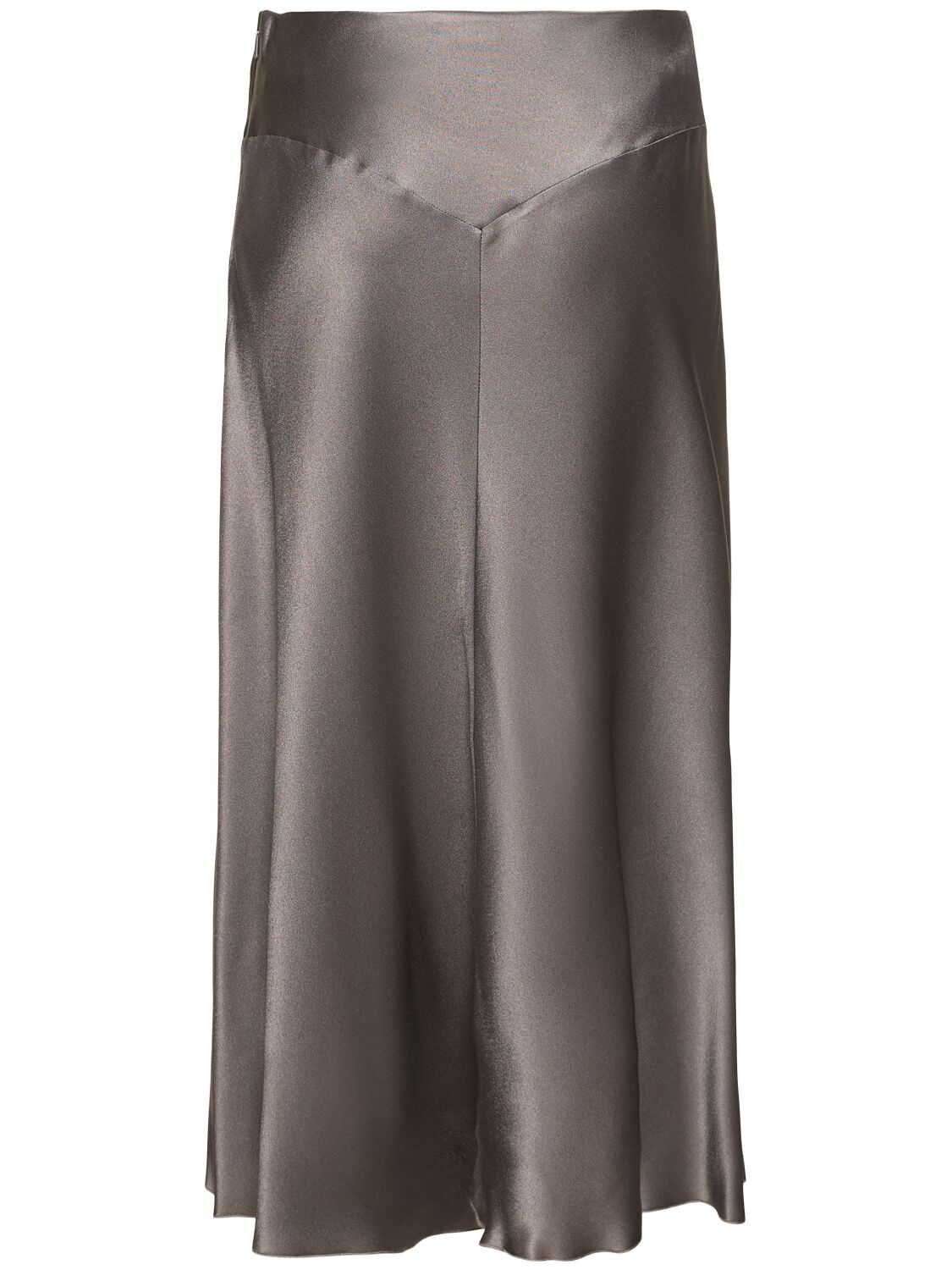 Shop Alberta Ferretti Satin Midi Skirt In Grey