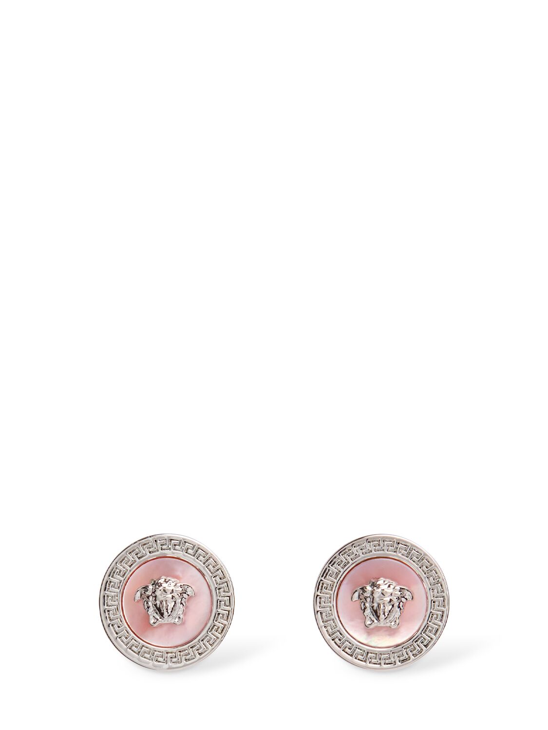 Versace Medusa Mother Of Pearl Earrings In Silver/pink