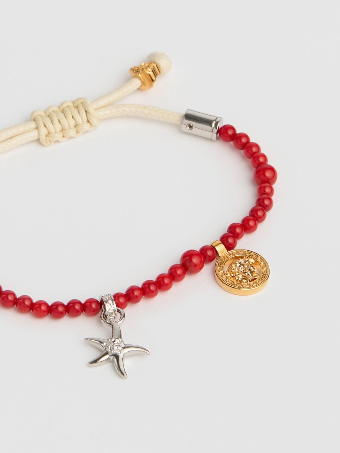 Shop Versace Logo Bracelet In Red/gold