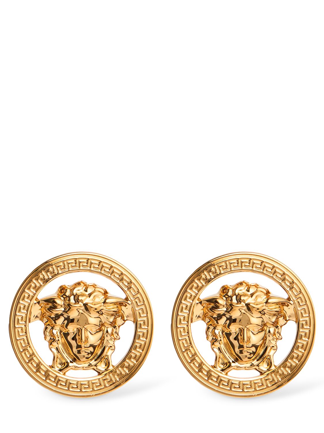 Versace Logo Stud Earrings In Gold