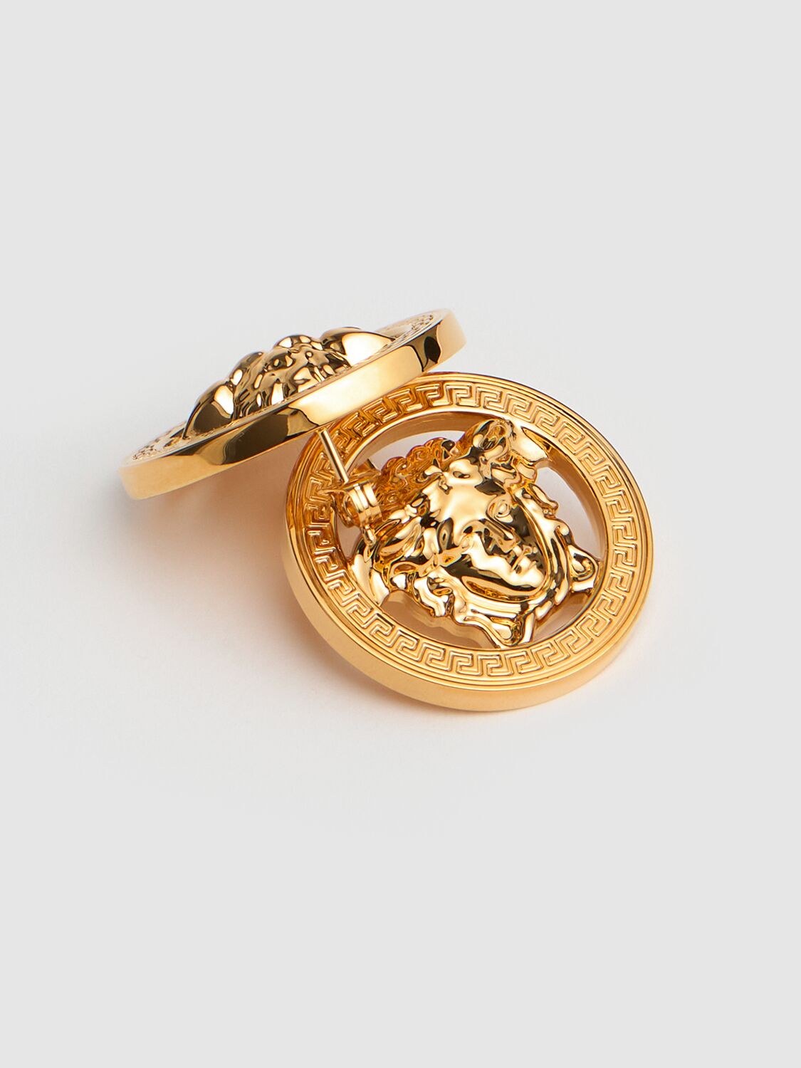 Shop Versace Logo Stud Earrings In Gold