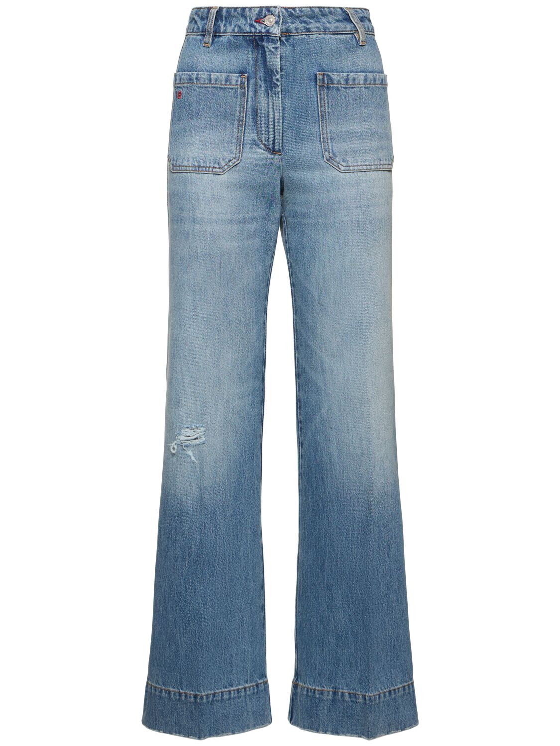 Shop Victoria Beckham Alina Denim High Waisted Wide Jeans In Blue