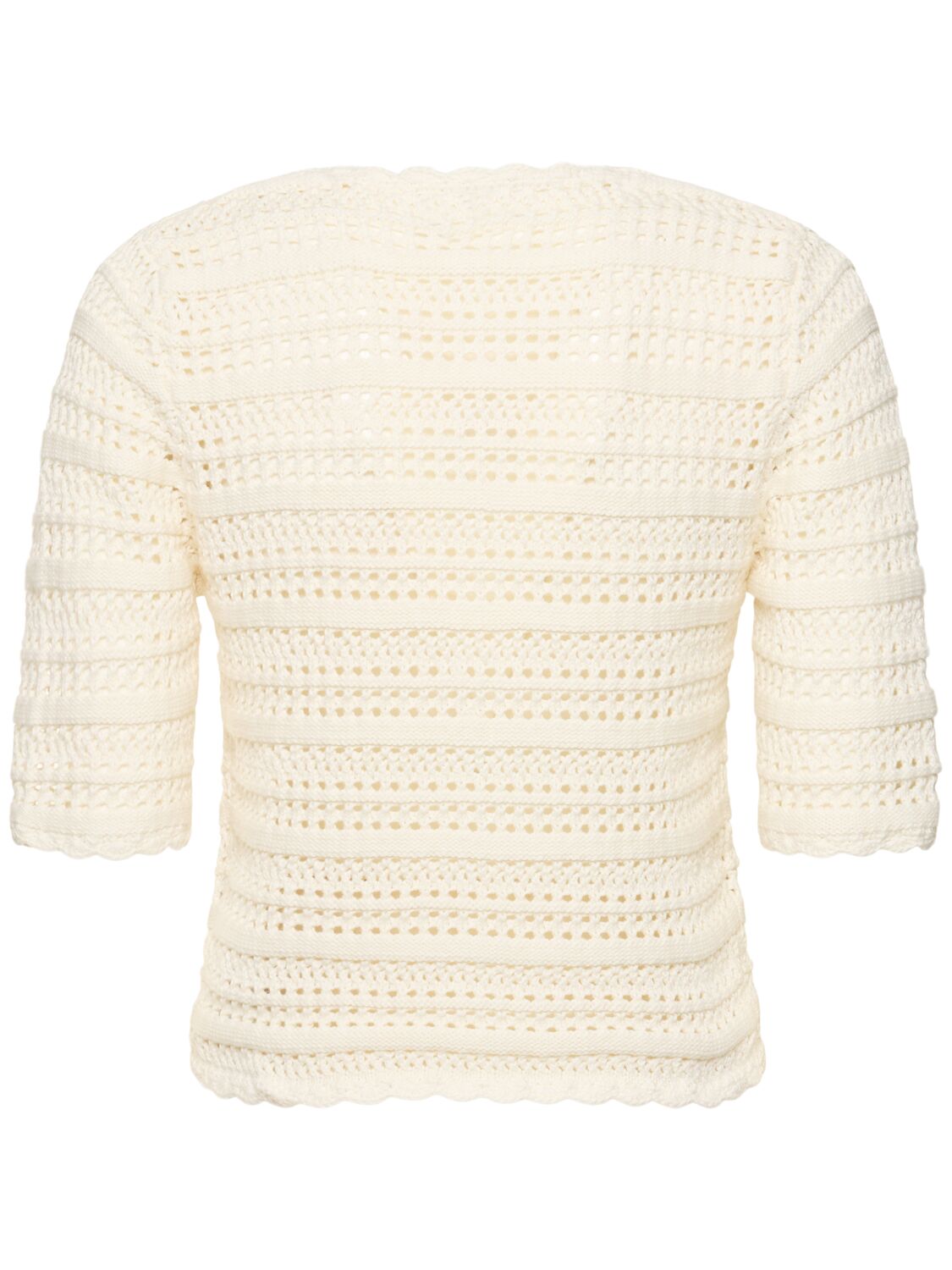 Shop Ganni Cotton Pointelle Cardigan In Beige