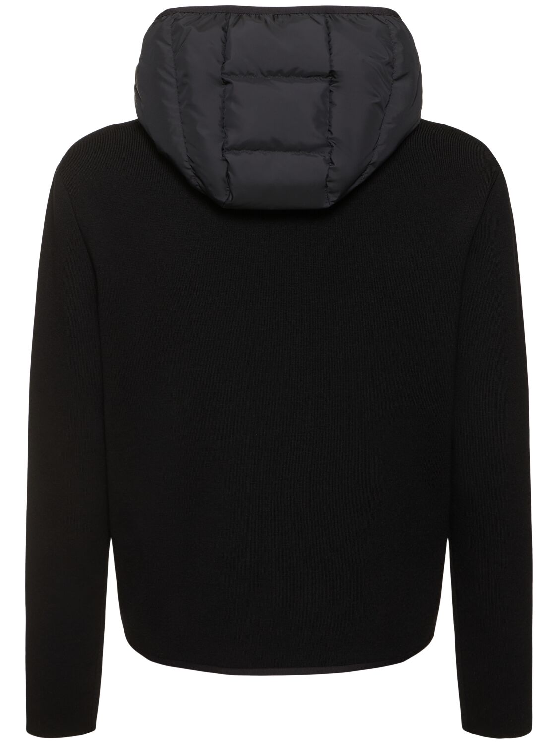 Shop Moncler Knitted Wool Blend Down Cardigan Jacket In Black