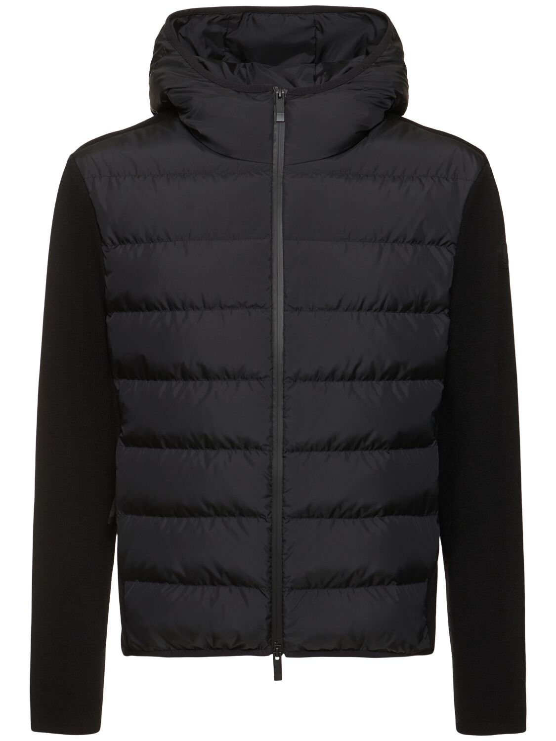 Moncler Knitted Wool Blend Down Cardigan Jacket In Black