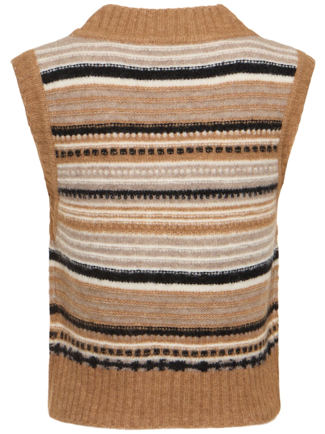 Shop Ganni Striped Soft Alpaca Blend Vest In Brown/multi