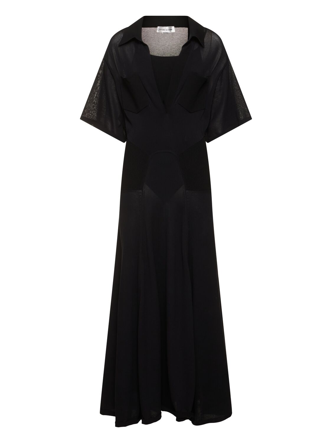 Victoria Beckham Light Cotton Blend Knit Long Dress In Black