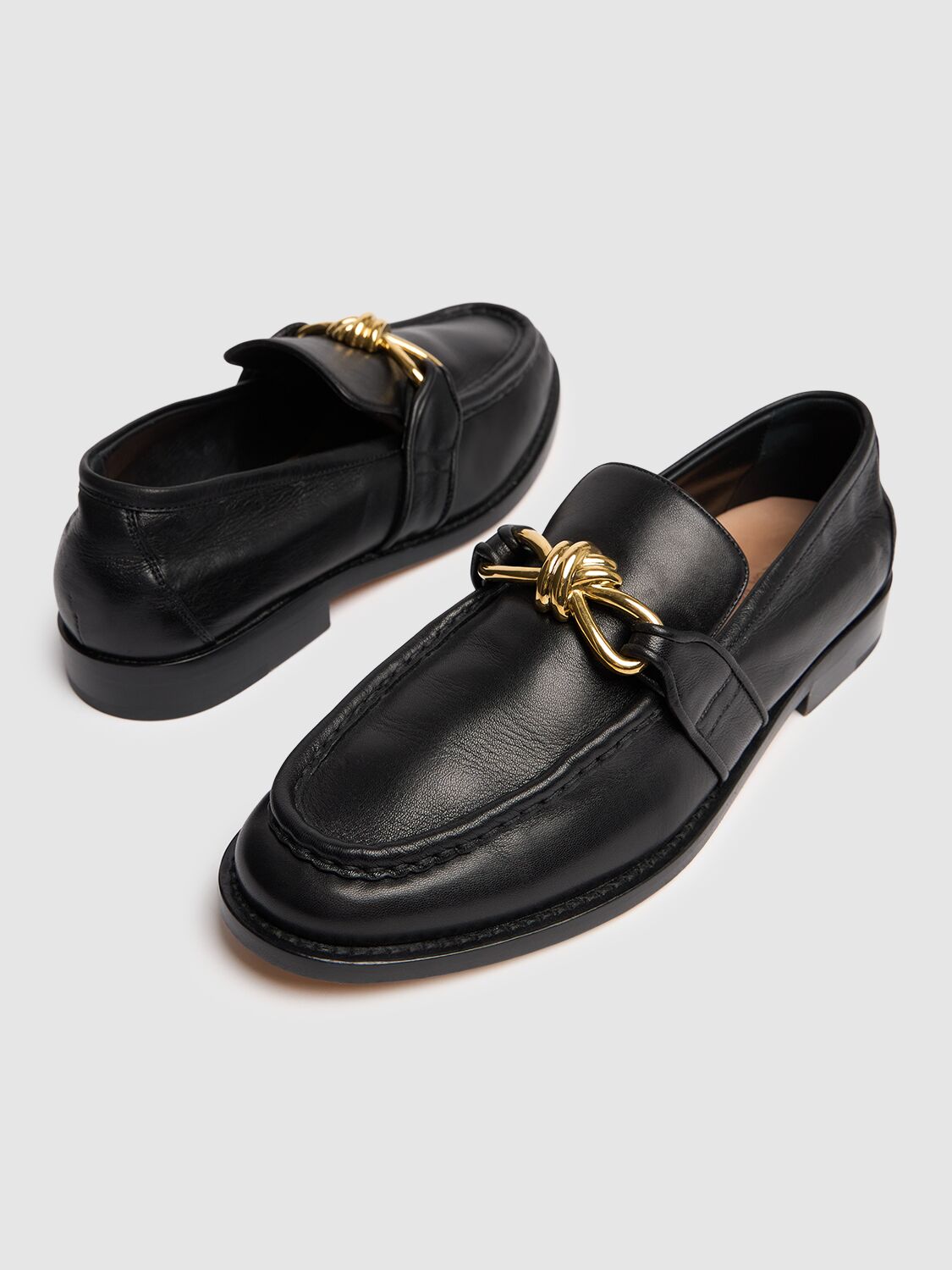 Shop Bottega Veneta 10mm Astaire Leather Loafers In Black