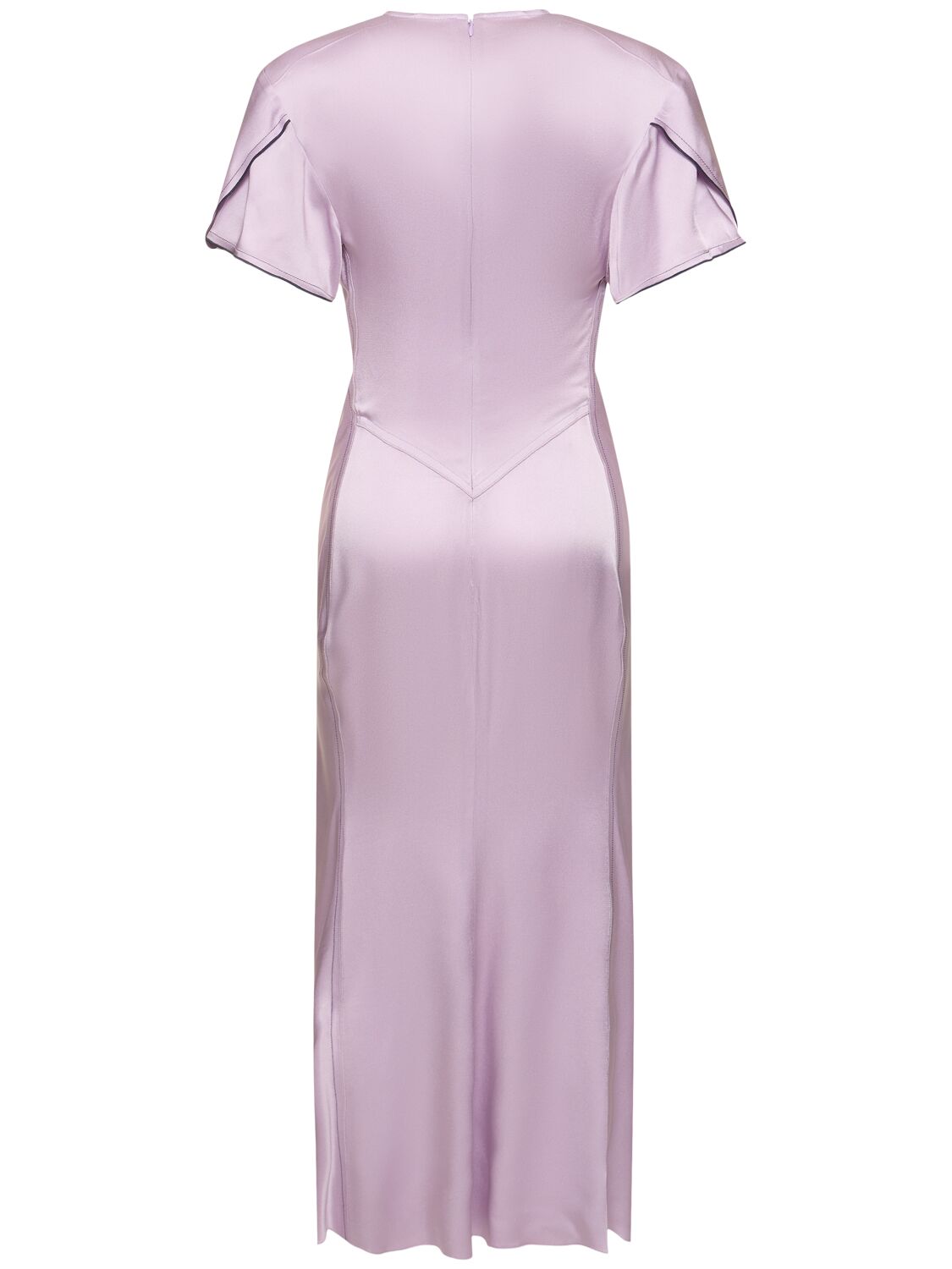 Shop Victoria Beckham Gathered V-neck Satin Midi Dress In Lilac