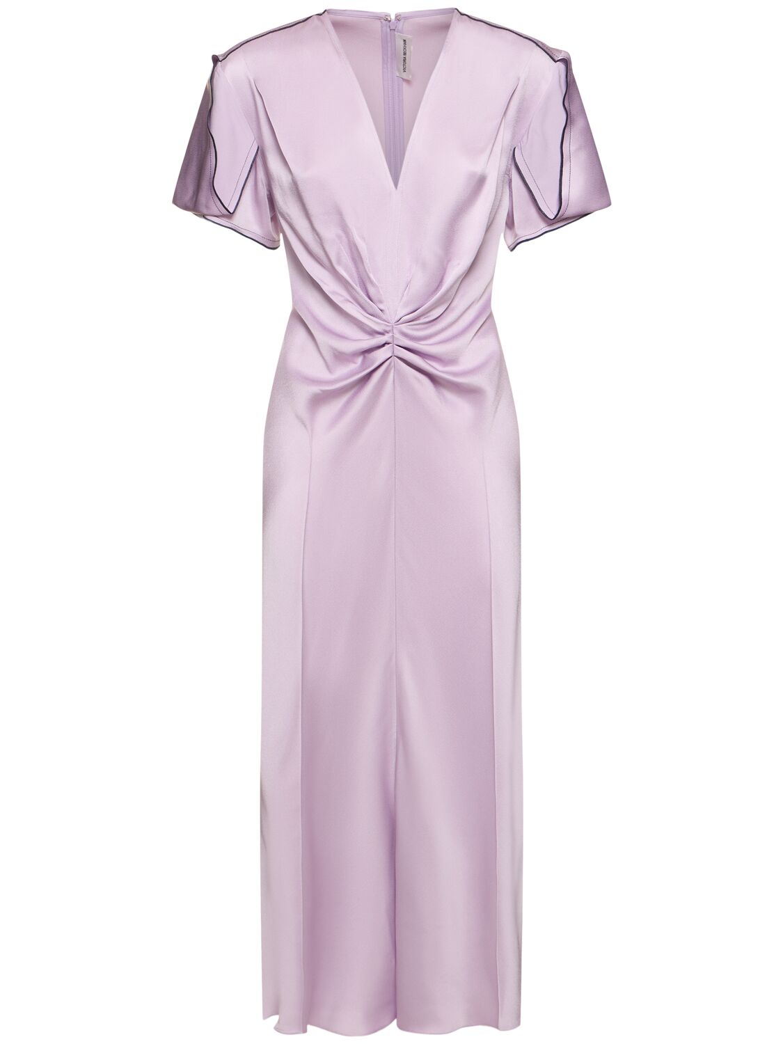 Victoria Beckham Gathered V-neck Satin Midi Dress In Lilac