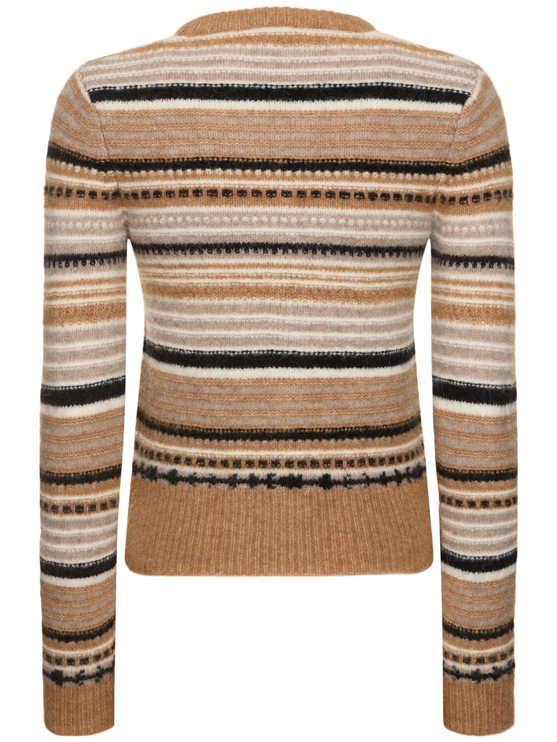 Shop Ganni Striped Soft Alpaca Blend Cardigan In Brown/multi