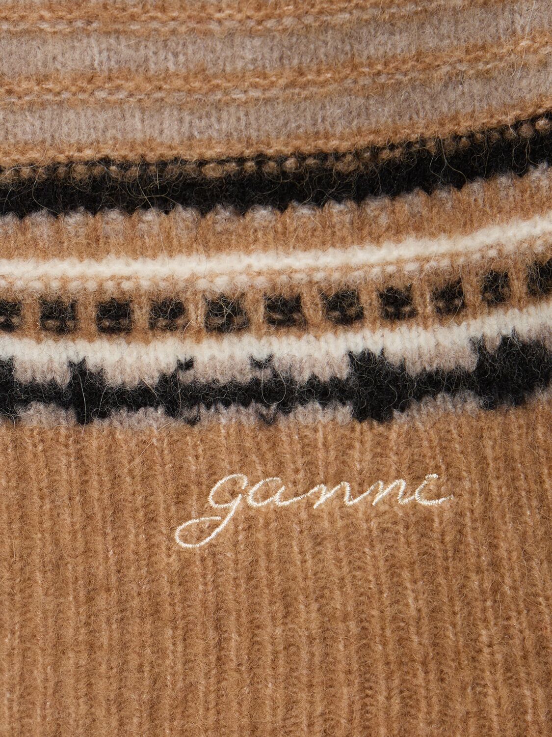 Shop Ganni Striped Soft Alpaca Blend Cardigan In Brown/multi