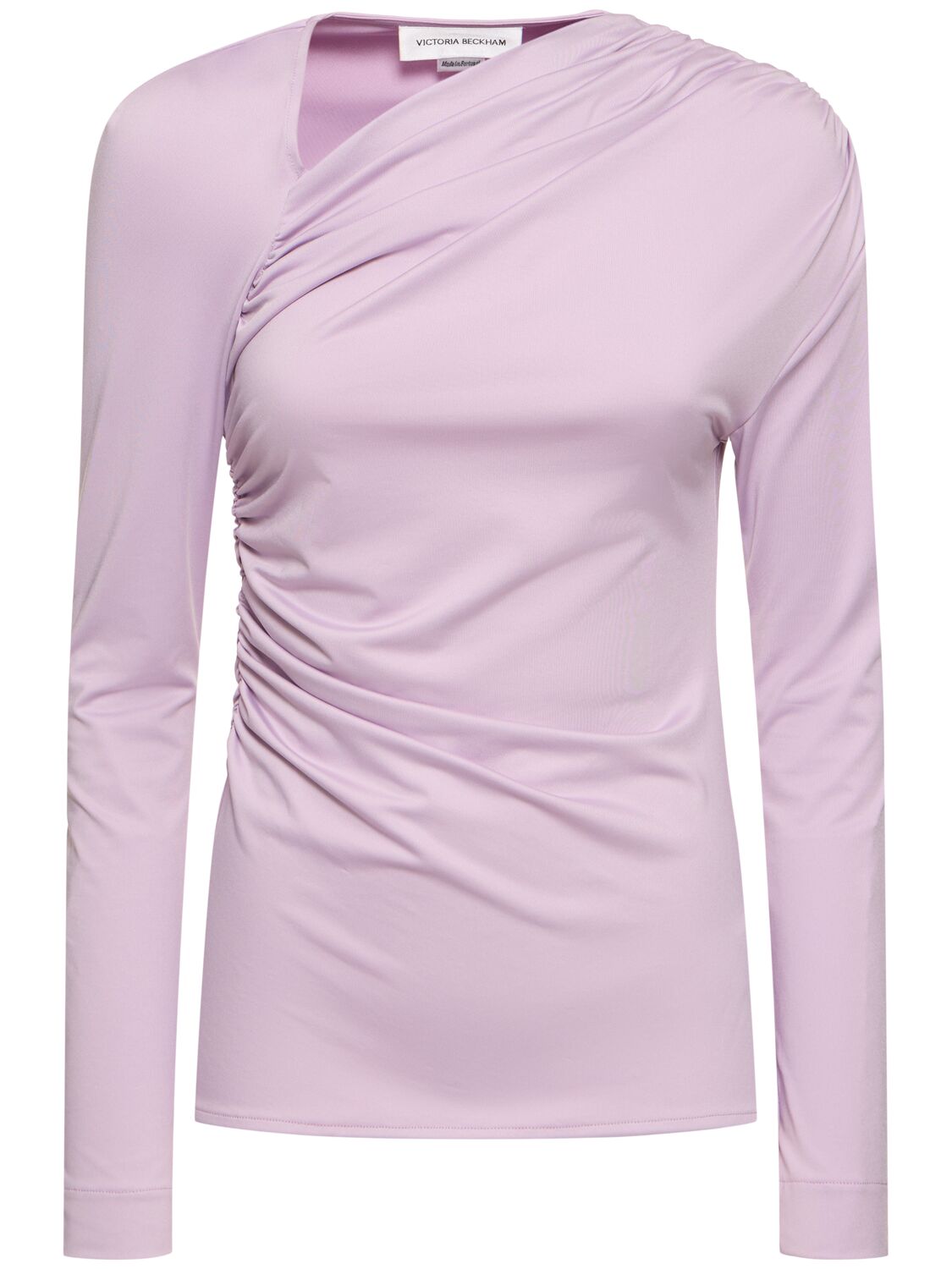 Victoria Beckham Fluid Asymmetric Draped Jersey Top In Purple