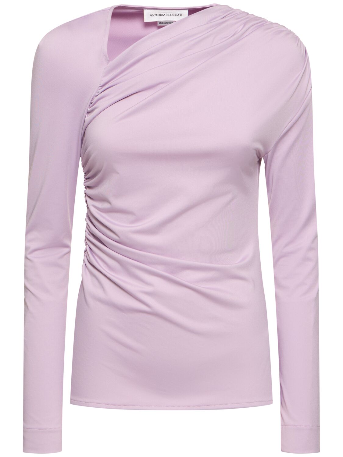 Shop Victoria Beckham Fluid Asymmetric Draped Jersey Top In Lilac