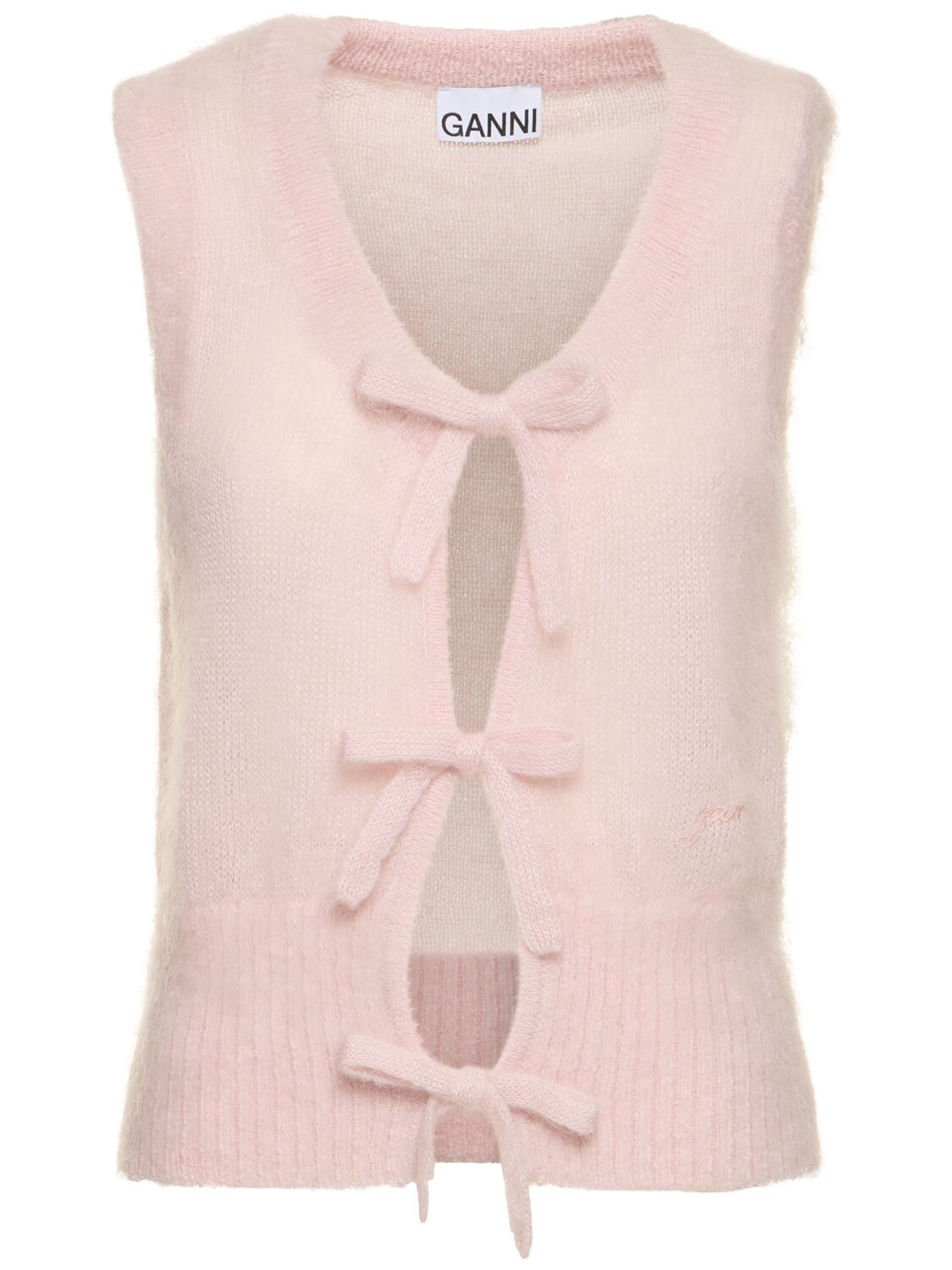 Shop Ganni Light Mohair Blend Tie-string Vest In Pink