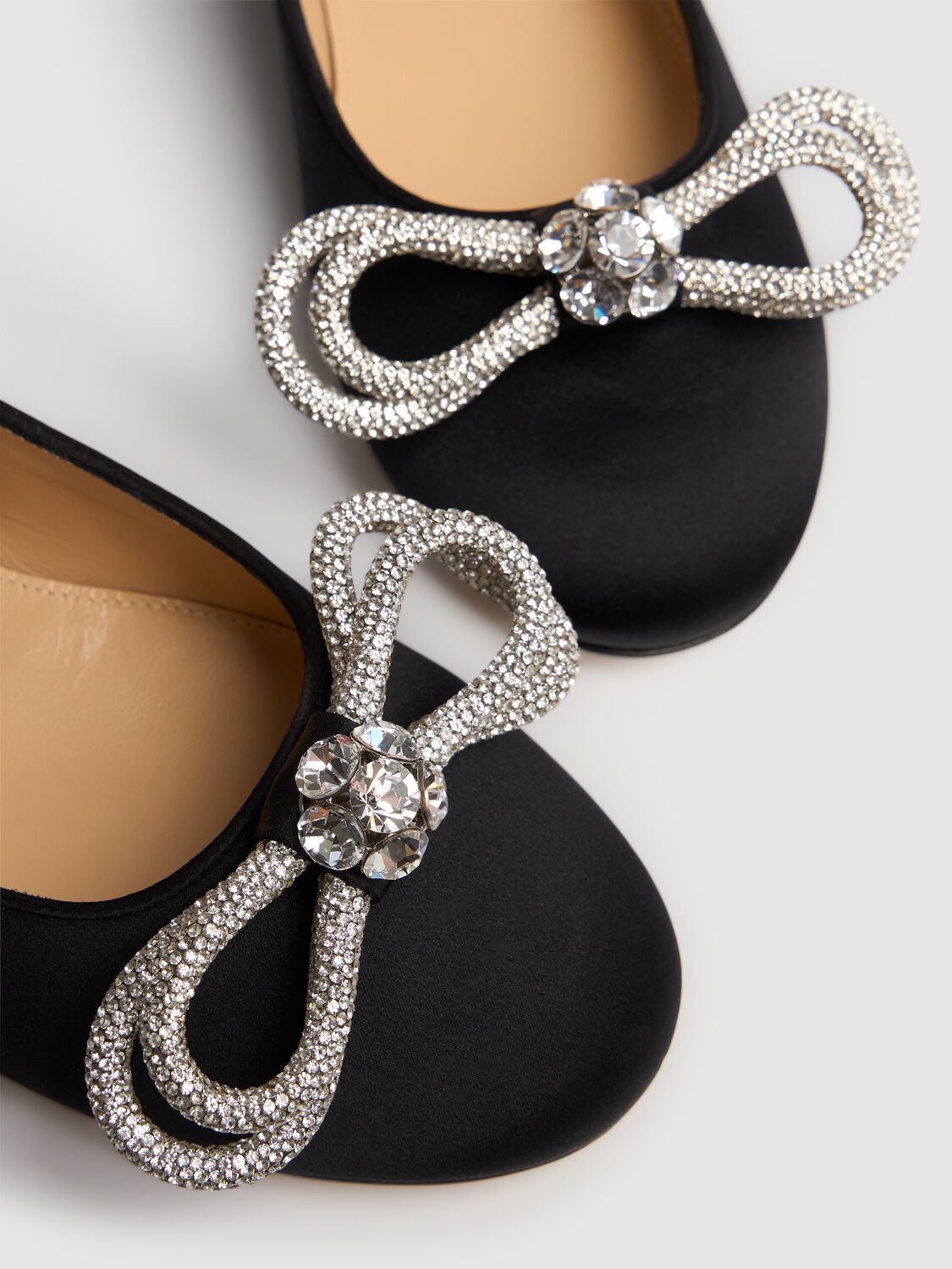 Shop Mach & Mach 10mm Double Bow Satin Ballerina Flats In Black