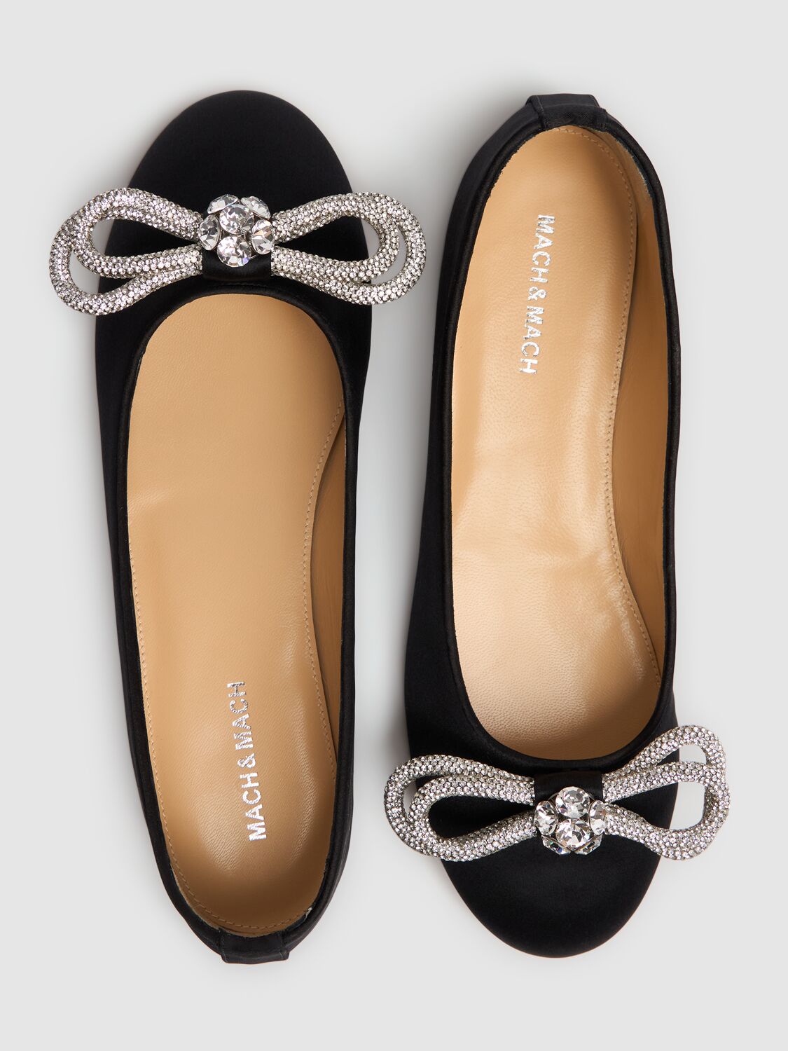 Shop Mach & Mach 10mm Double Bow Satin Ballerina Flats In Black