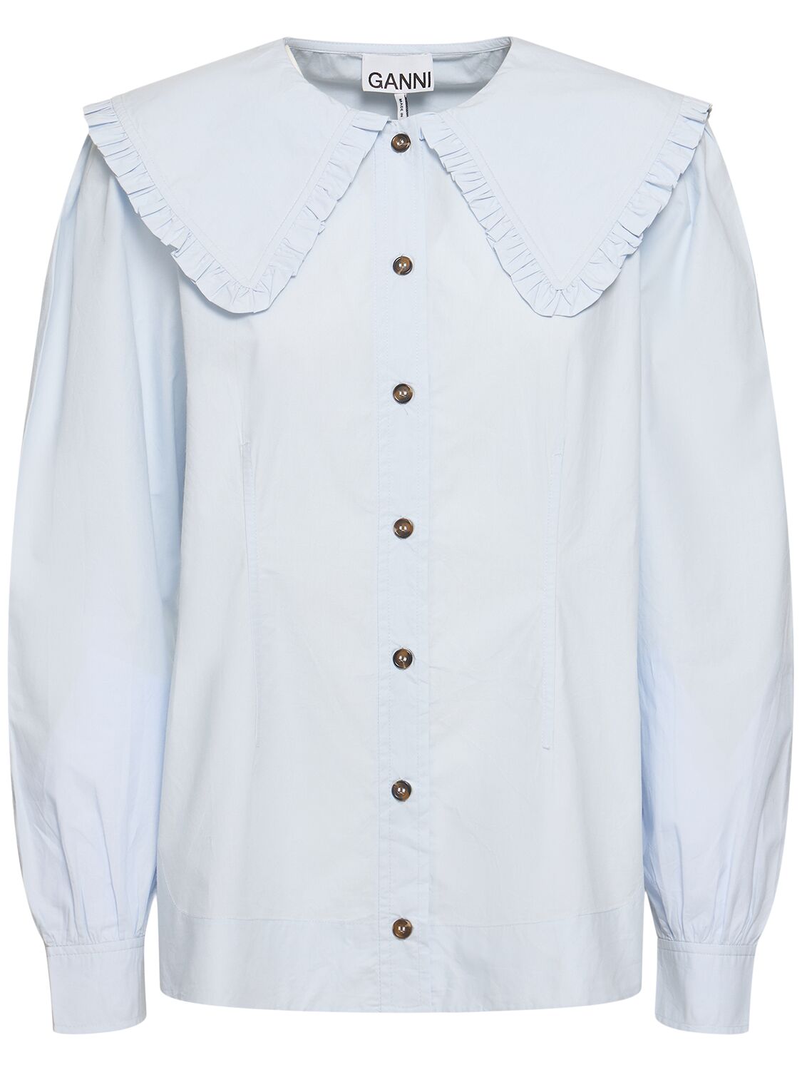 Ganni Cotton Poplin Frill Collar Shirt In White
