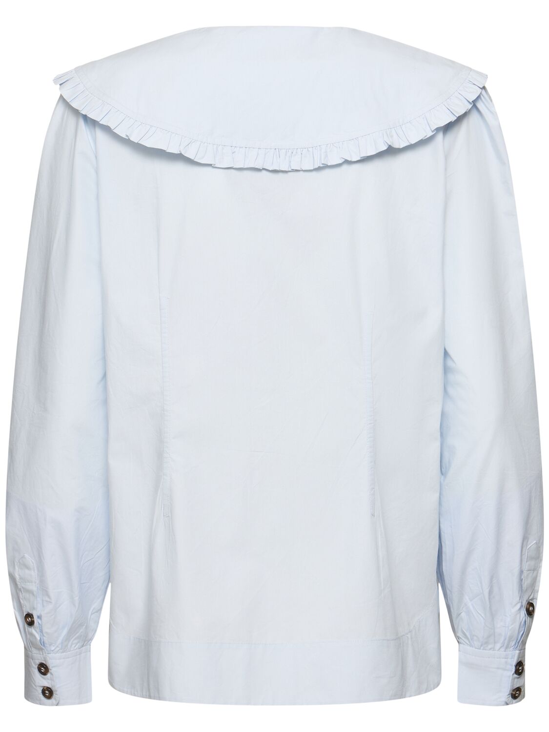 Shop Ganni Cotton Poplin Frill Collar Shirt In White