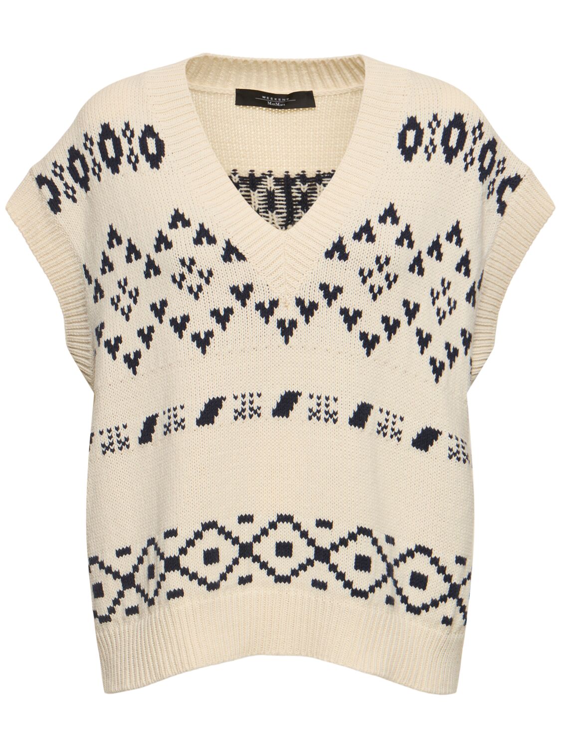 Weekend Max Mara Womens Black V-neck Sleeveless Cotton-blend Vest In White/black